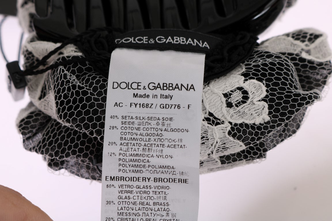 Dolce & Gabbana Black White Floral Lace Crystal Hair Claw | Regal Royce