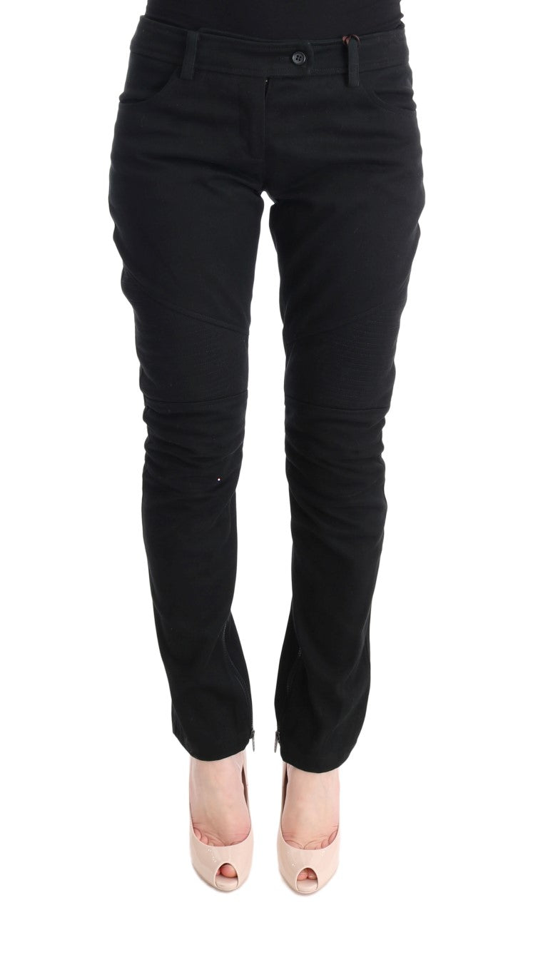 Ermanno Scervino Black Cotton Slim Fit Casual Pants | Regal Royce