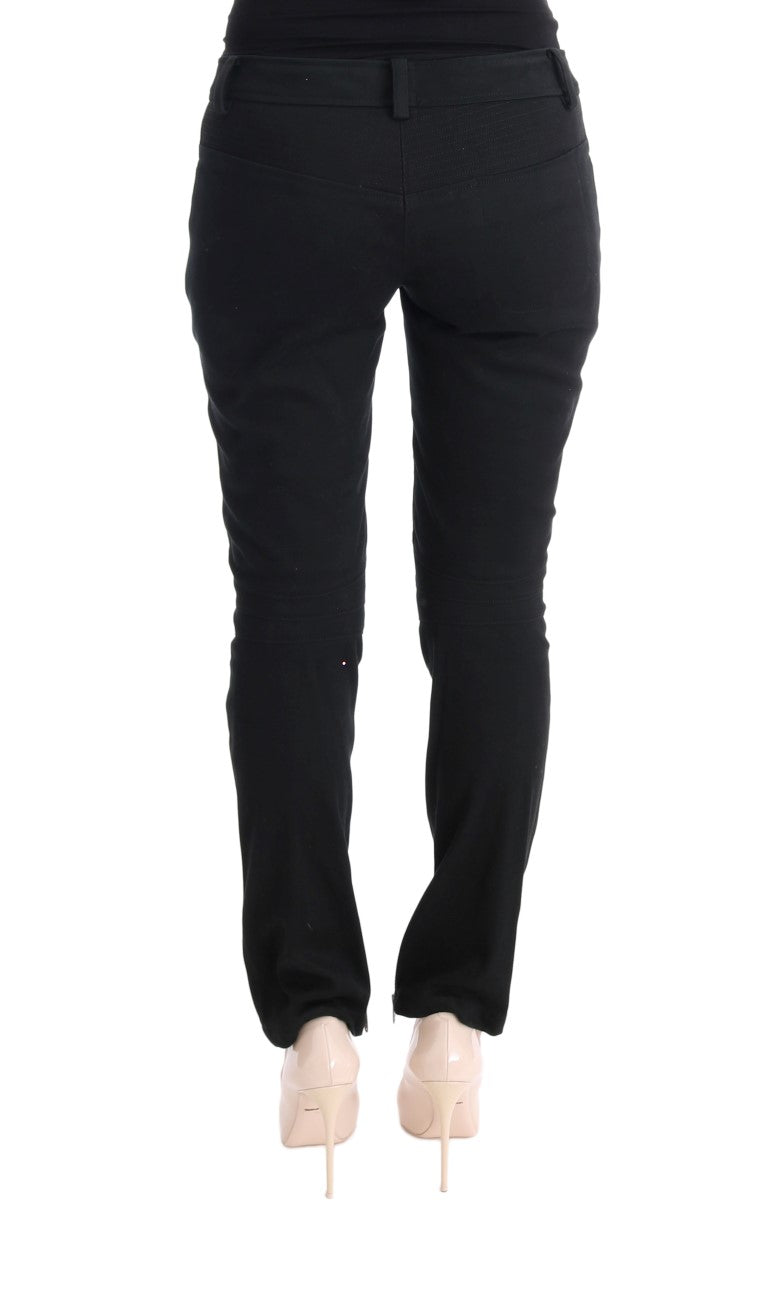 Ermanno Scervino Black Cotton Slim Fit Casual Pants | Regal Royce