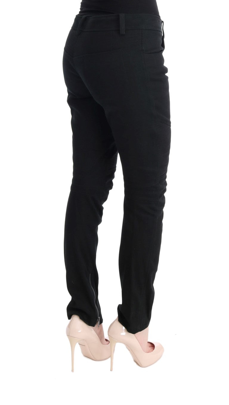 Ermanno Scervino Black Cotton Slim Fit Casual Pants | Regal Royce