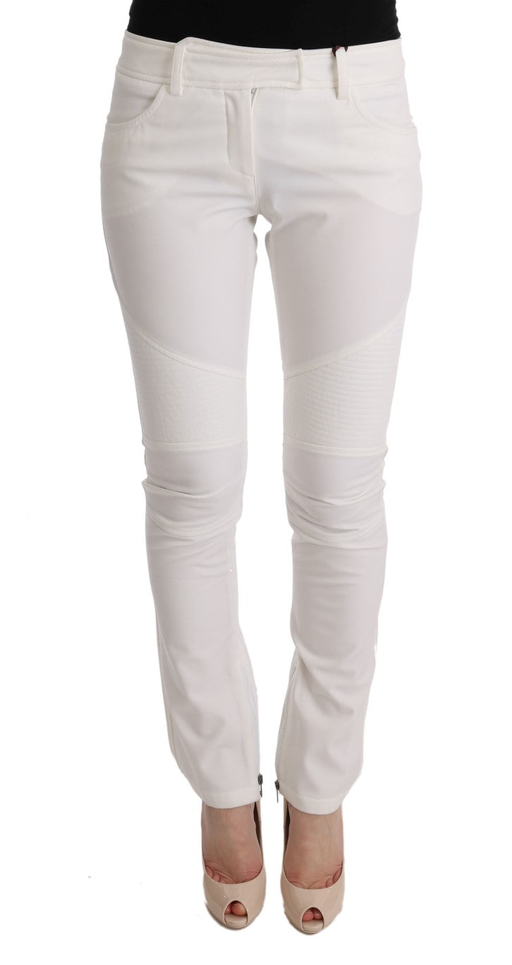 Ermanno Scervino White Cotton Slim Fit Casual Pants | Regal Royce