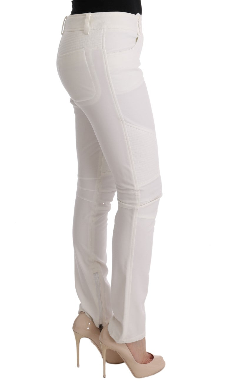 Ermanno Scervino White Cotton Slim Fit Casual Pants | Regal Royce