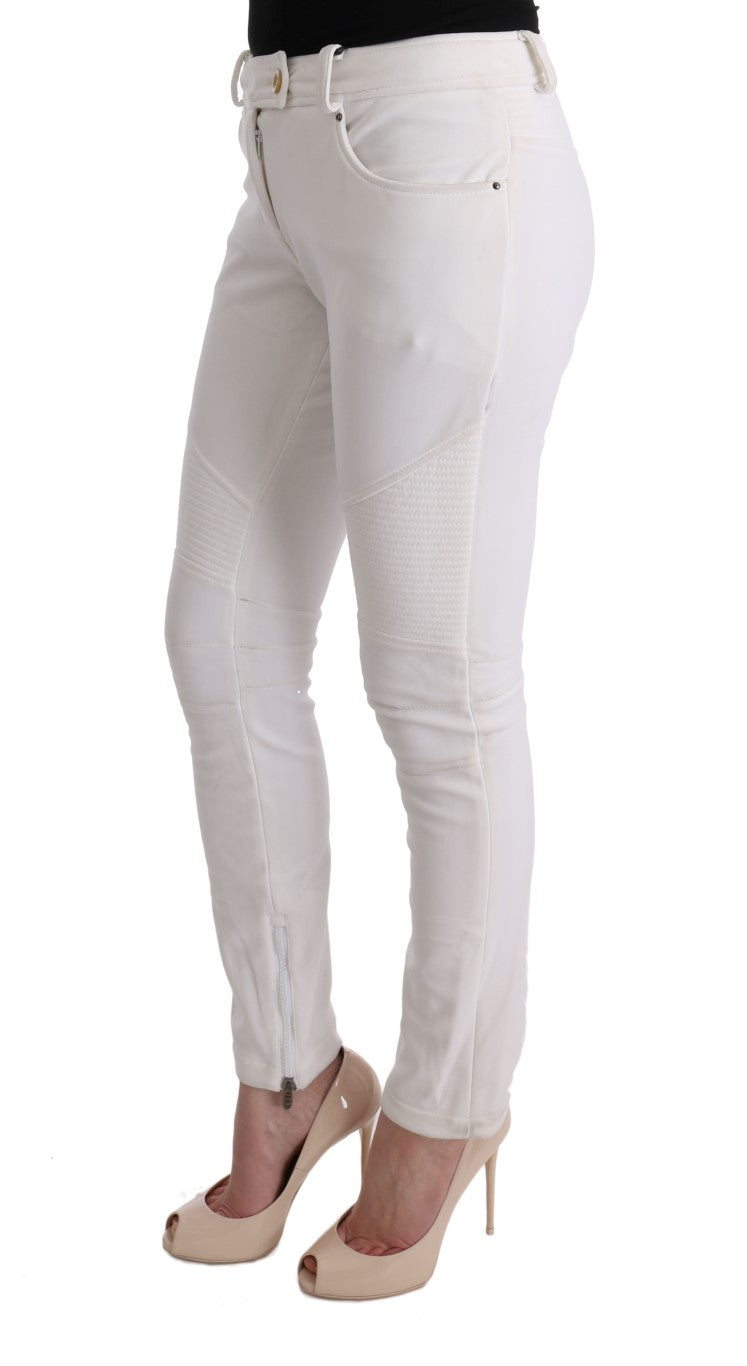 Ermanno Scervino White Cotton Slim Fit Casual Pants | Regal Royce
