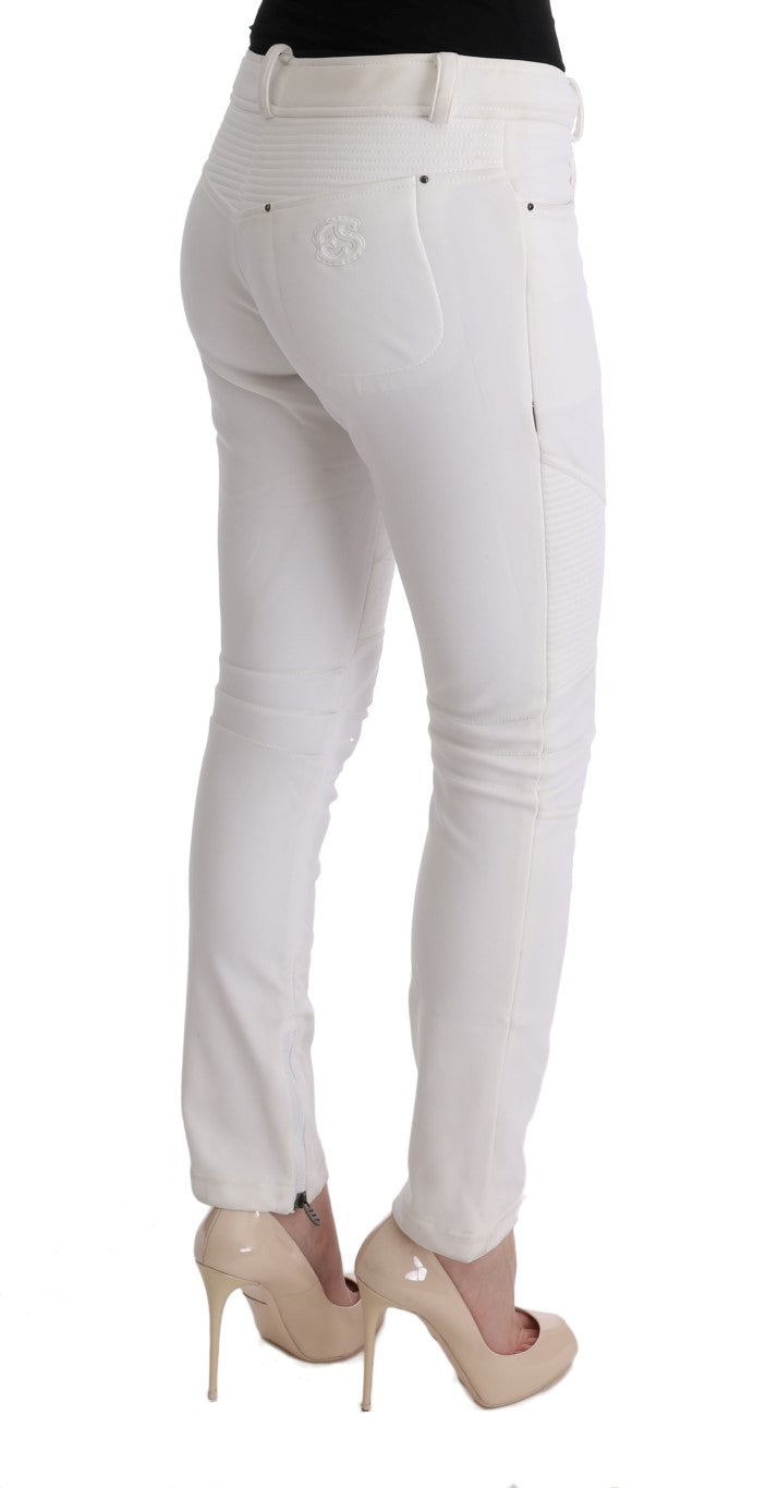 Ermanno Scervino White Cotton Slim Fit Casual Pants | Regal Royce