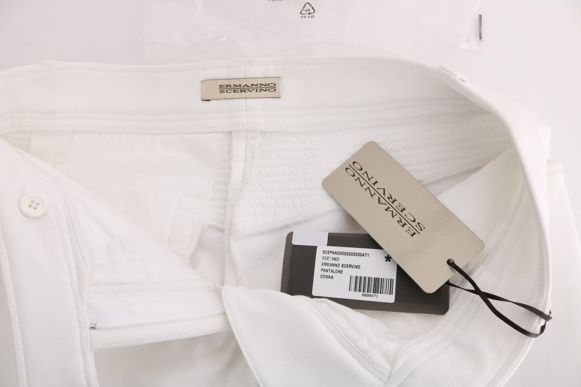 Ermanno Scervino White Cotton Slim Fit Casual Pants | Regal Royce