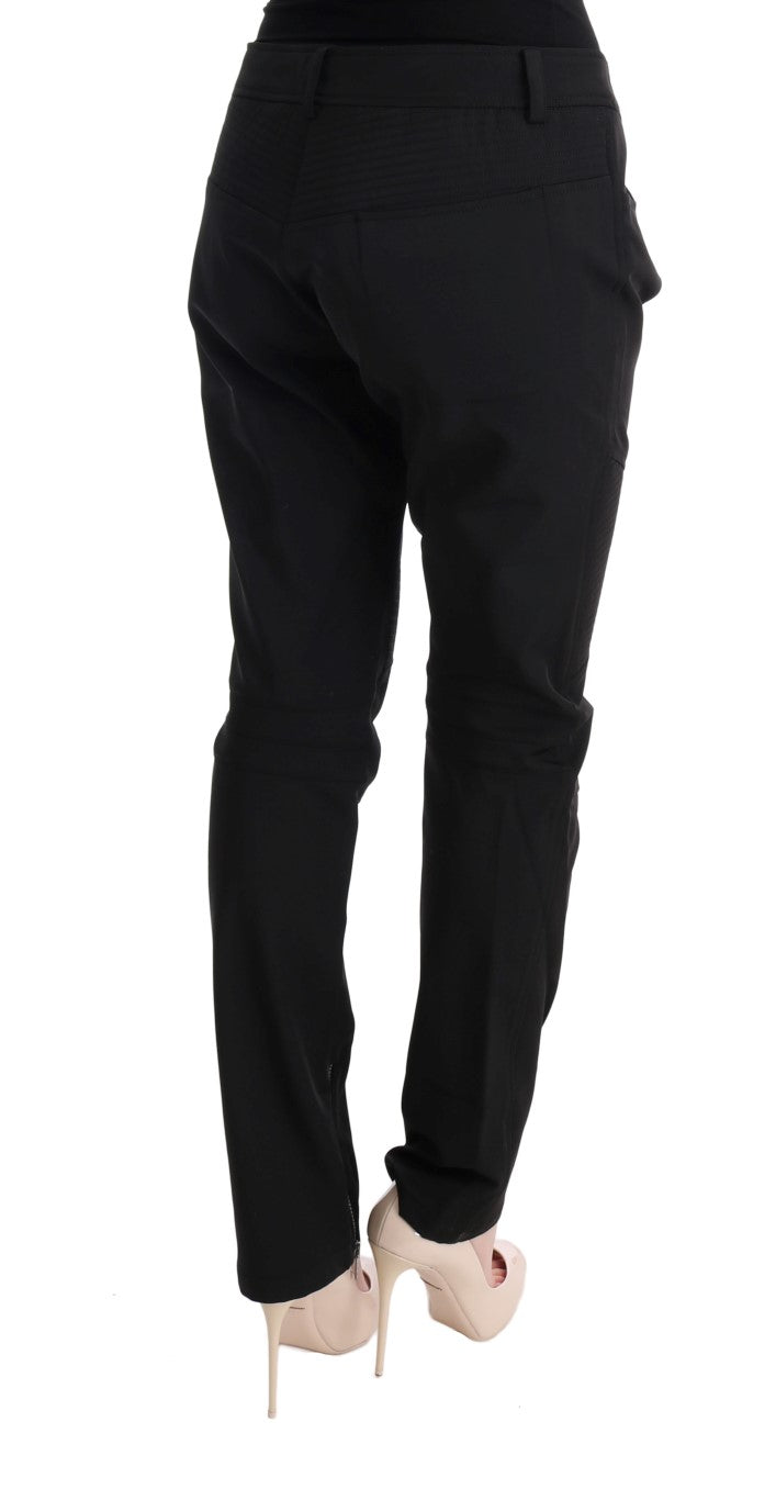 Ermanno Scervino Black Cotton Slim Fit Casual Pants | Regal Royce