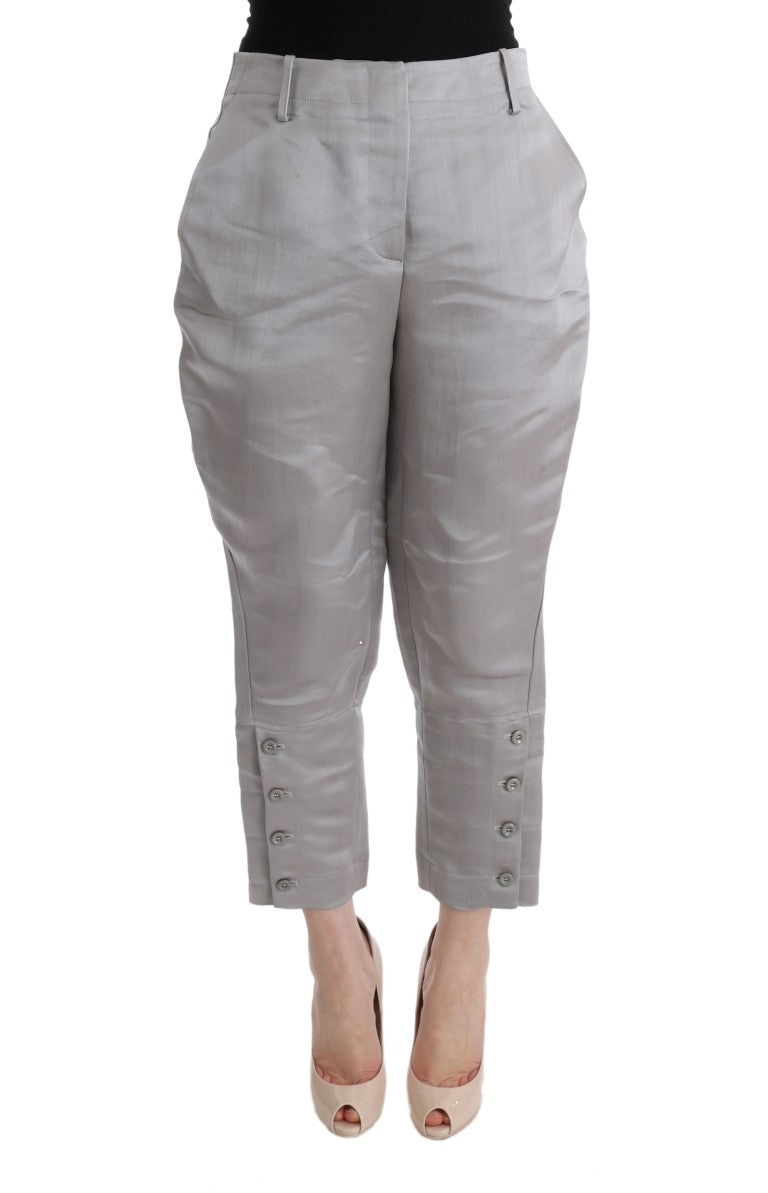 Ermanno Scervino Gray Silk Cropped Casual Pants | Regal Royce