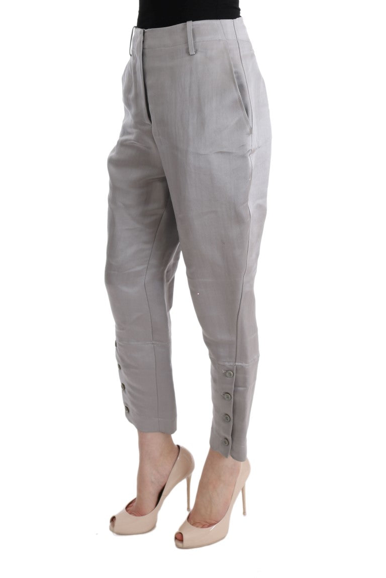 Ermanno Scervino Gray Silk Cropped Casual Pants | Regal Royce