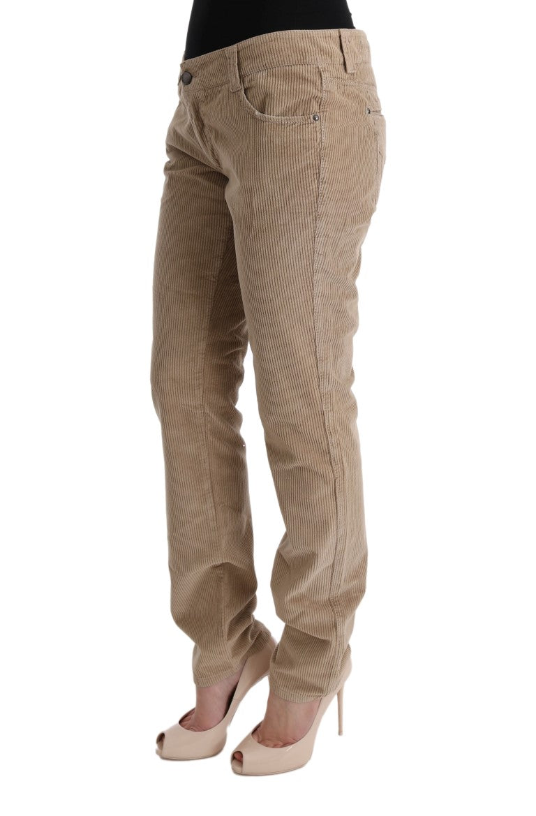 Ermanno Scervino Beige Cotton Velvet Regular Fit Pants | Regal Royce
