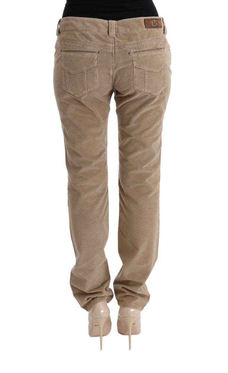 Ermanno Scervino Beige Cotton Velvet Regular Fit Pants | Regal Royce