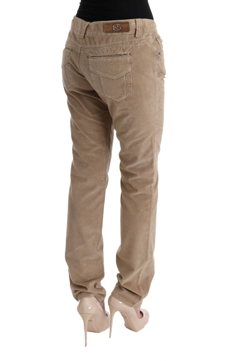 Ermanno Scervino Beige Cotton Velvet Regular Fit Pants | Regal Royce