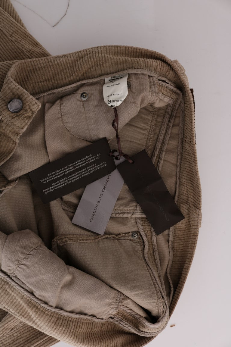 Ermanno Scervino Beige Cotton Velvet Regular Fit Pants | Regal Royce