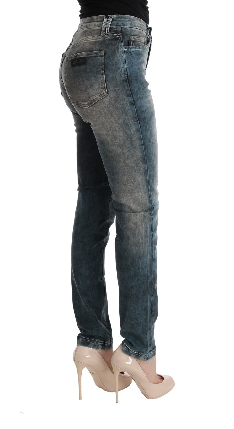 Cavalli Blue Wash Cotton Blend Slim Fit Jeans | Regal Royce