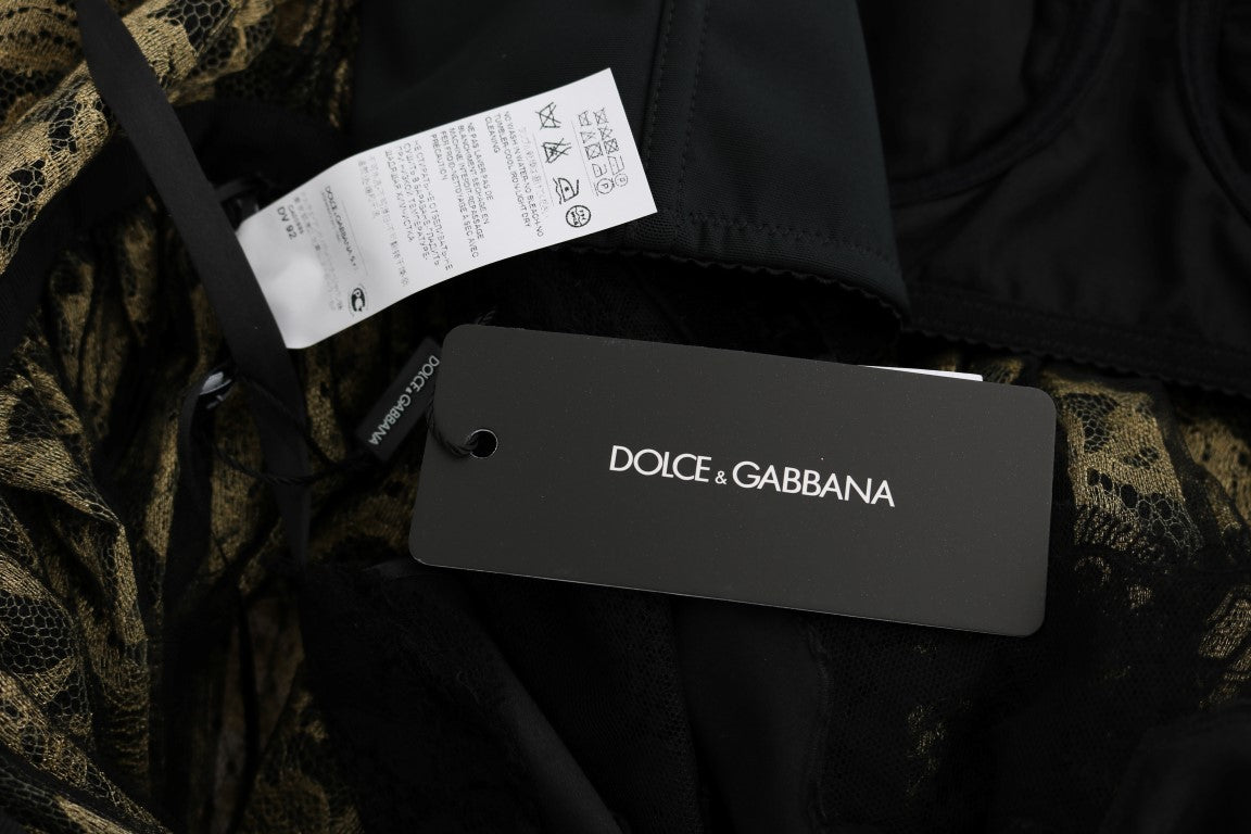 Dolce & Gabbana Black Yellow Crystal Lace Shift Dress | Regal Royce