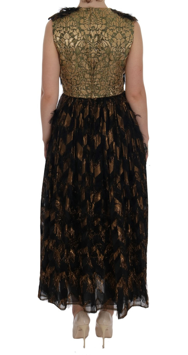 Dolce & Gabbana Black Silk Brown Fringes A-Line Dress | Regal Royce