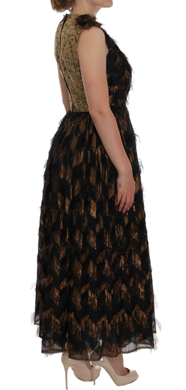Dolce & Gabbana Black Silk Brown Fringes A-Line Dress | Regal Royce
