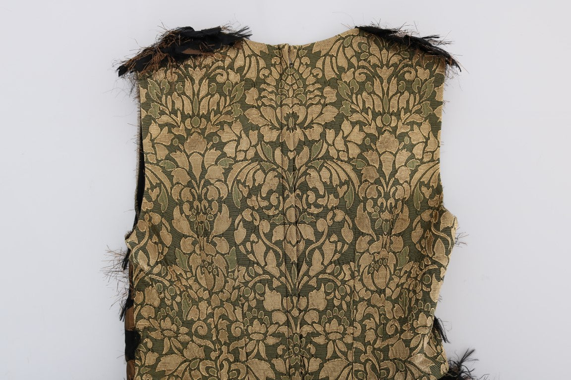 Dolce & Gabbana Black Silk Brown Fringes A-Line Dress | Regal Royce