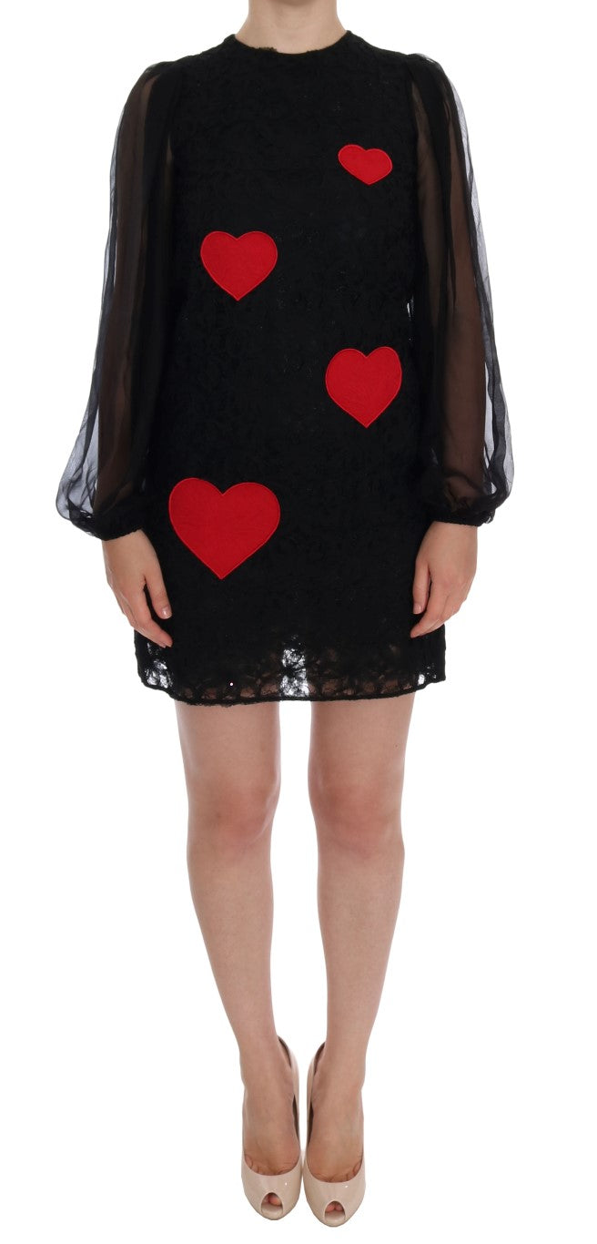 Dolce & Gabbana Black Lace Red Heart Shift Dress | Regal Royce