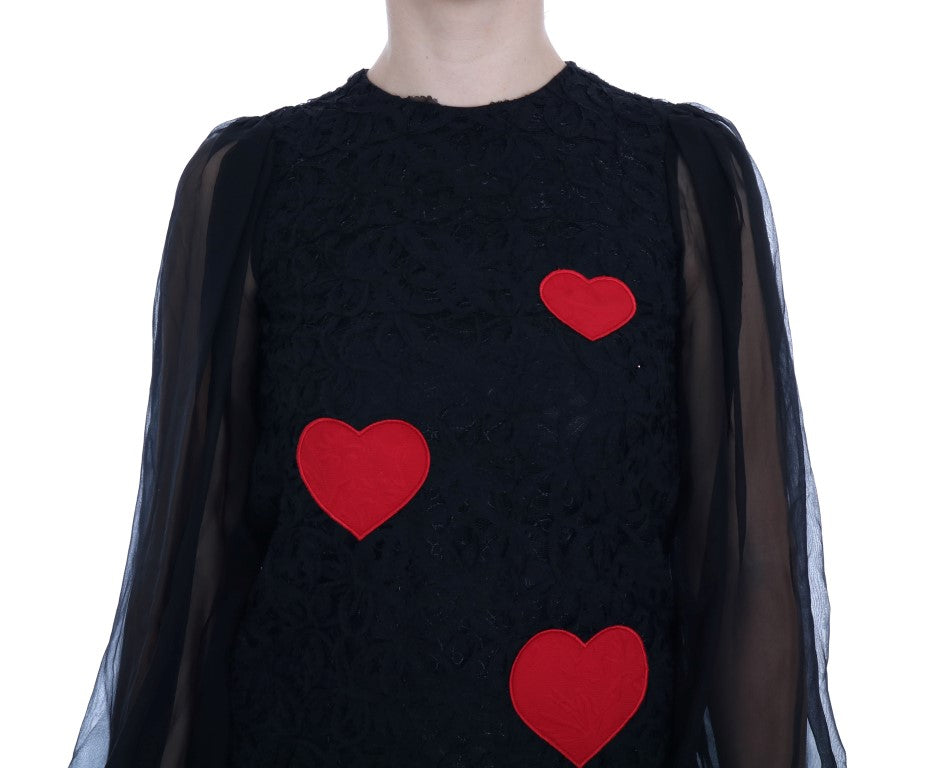 Dolce & Gabbana Black Lace Red Heart Shift Dress | Regal Royce