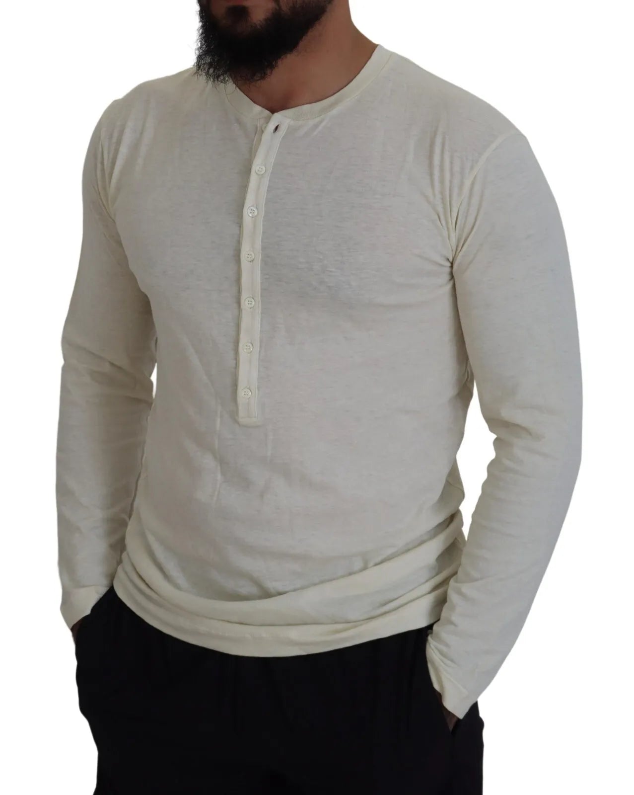 Dsquared² Beige Cotton Linen Long Sleeves Pullover Sweater | Regal Royce
