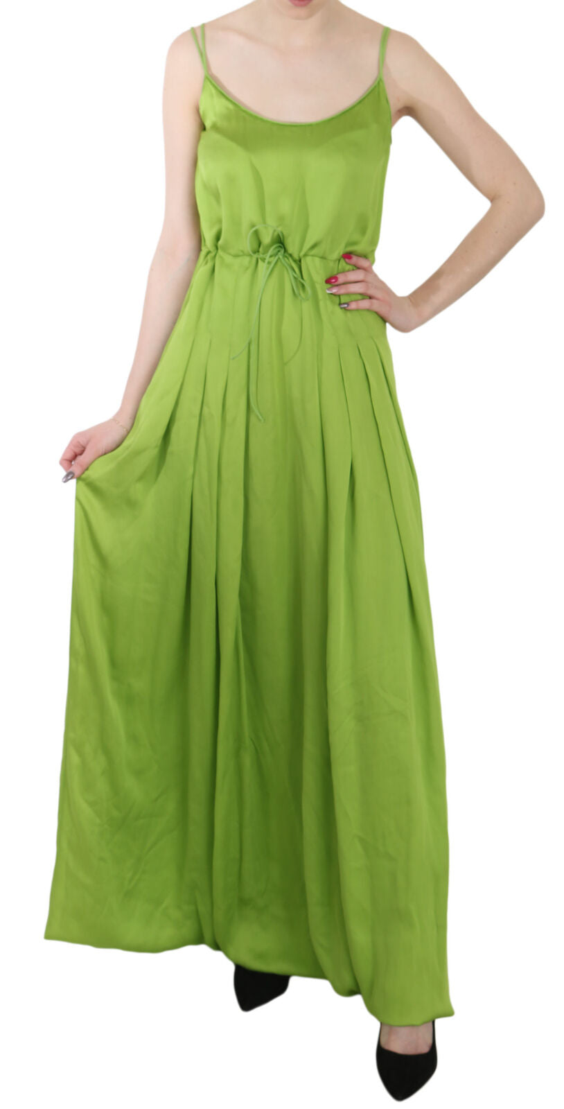 Dsquared² Green Spaghetti Strap Long A-line Pleated Dress | Regal Royce