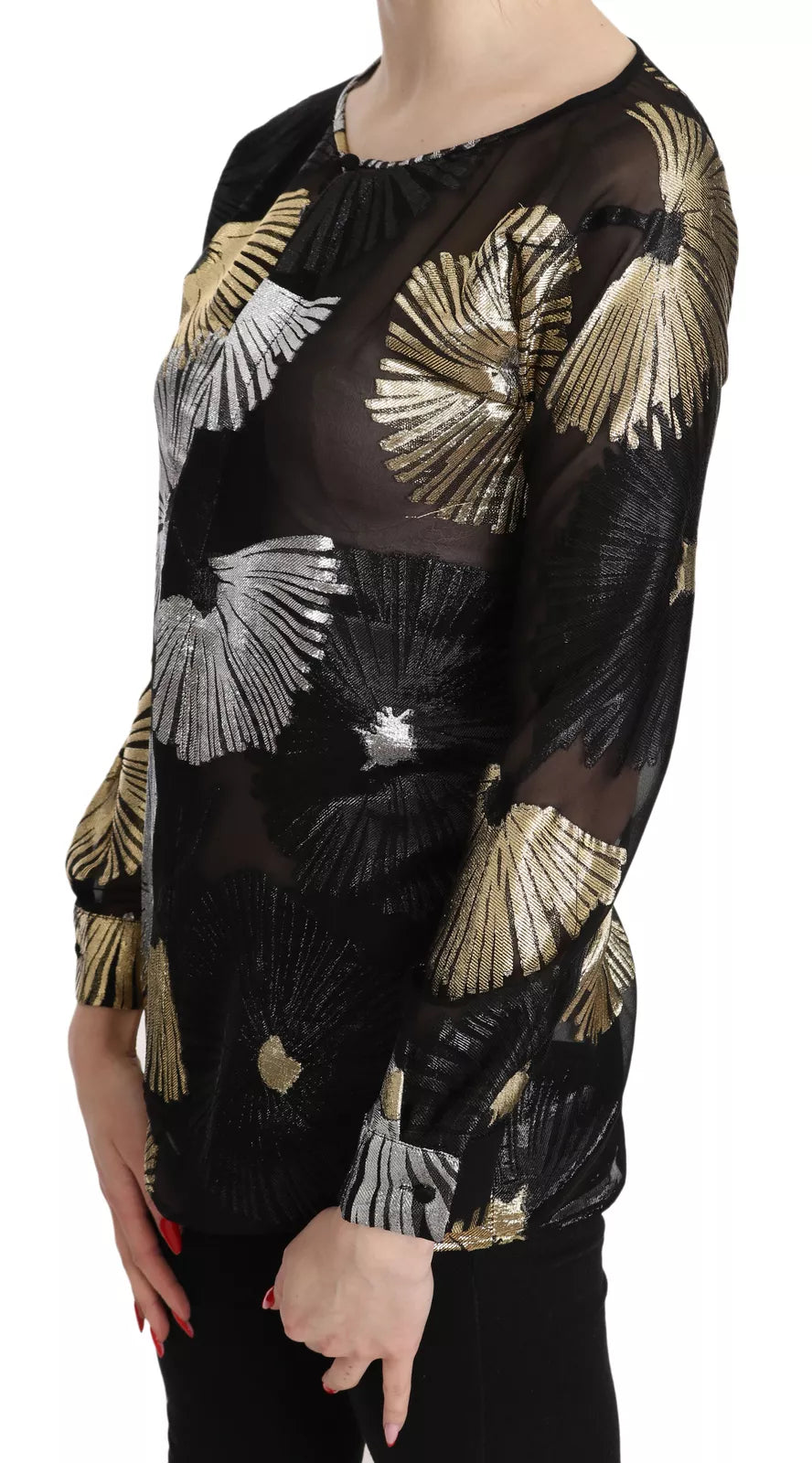 Dsquared² Gold Silver Silk Jacquard See Through Top Blouse | Regal Royce