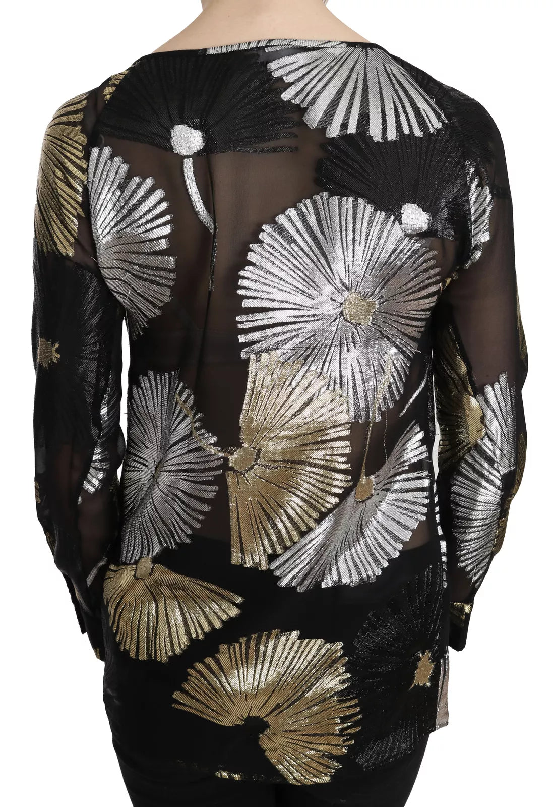 Dsquared² Gold Silver Silk Jacquard See Through Top Blouse | Regal Royce