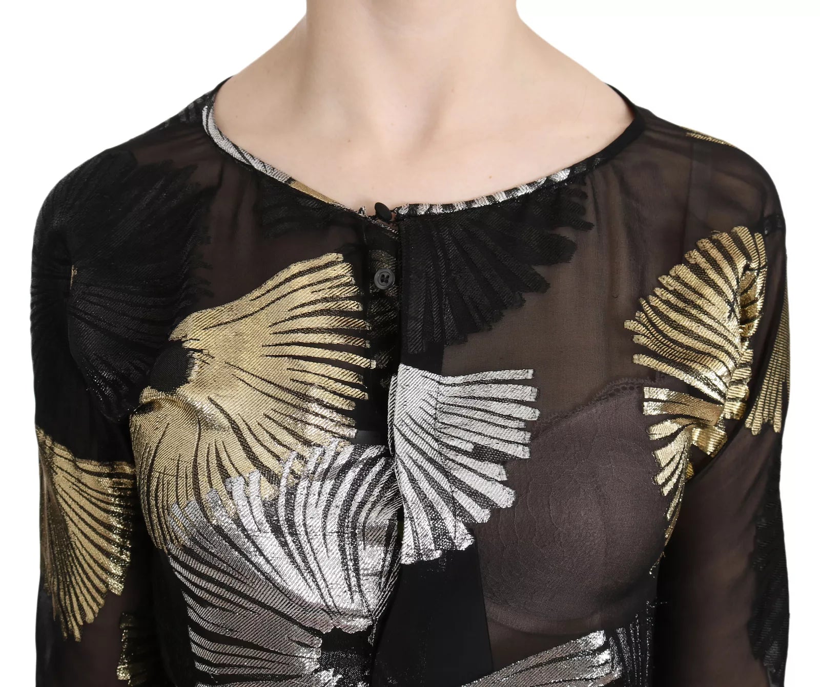 Dsquared² Gold Silver Silk Jacquard See Through Top Blouse | Regal Royce