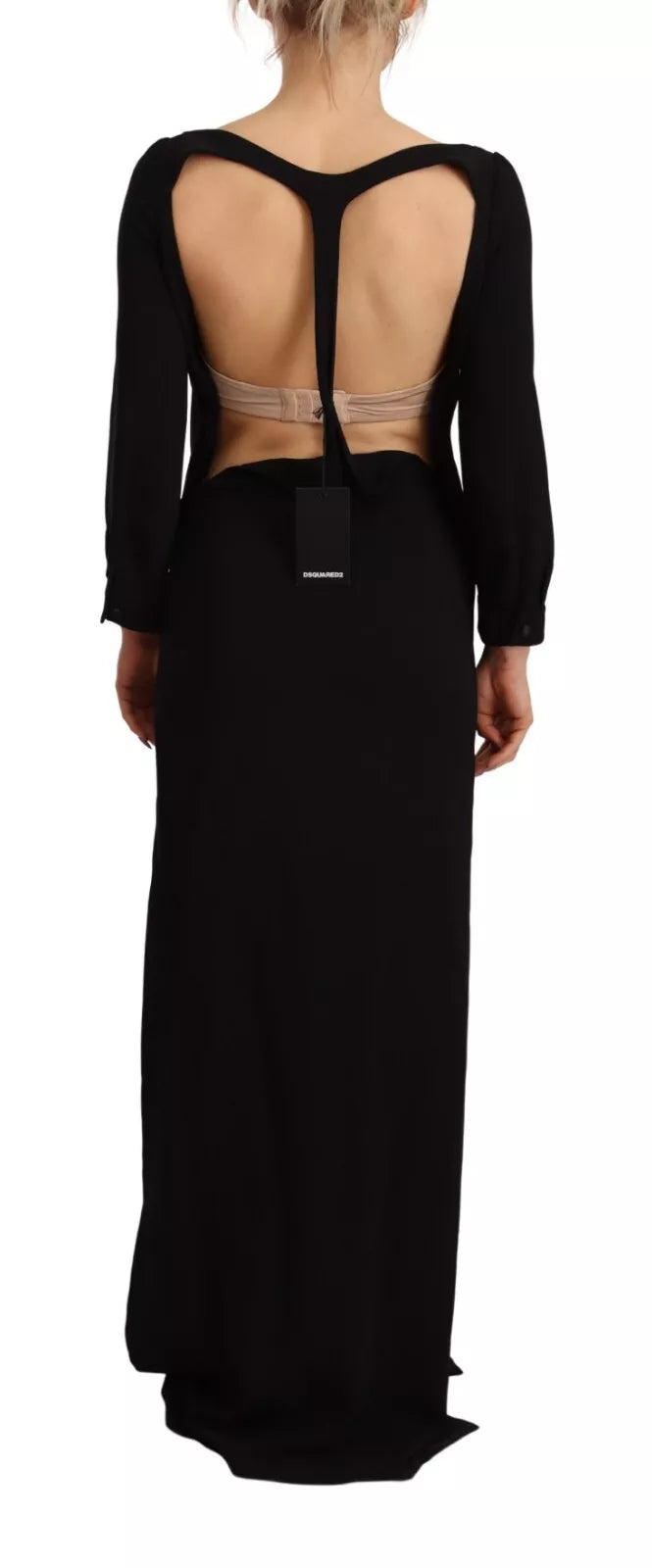 Dsquared² Black Long Sleeves Side Slit Floor Length Dress | Regal Royce