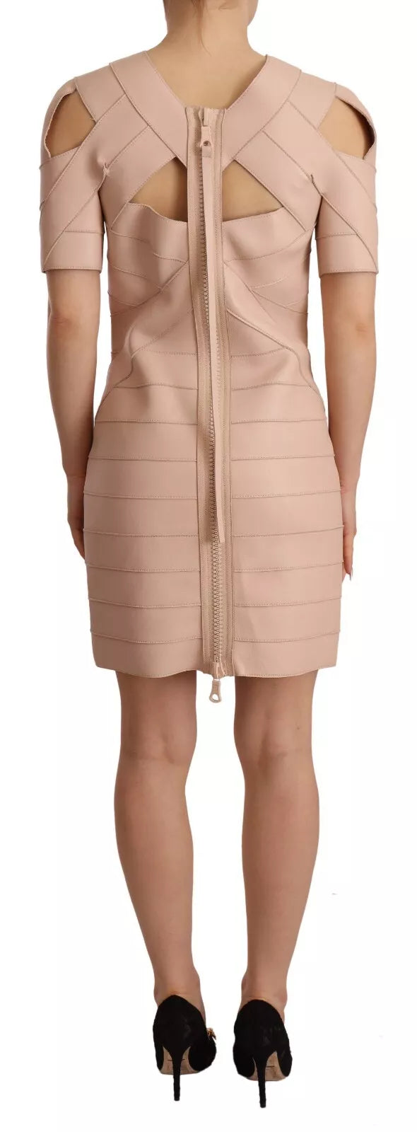 Dsquared² Beige Leather Open Shoulder Sheath Mini Dress | Regal Royce