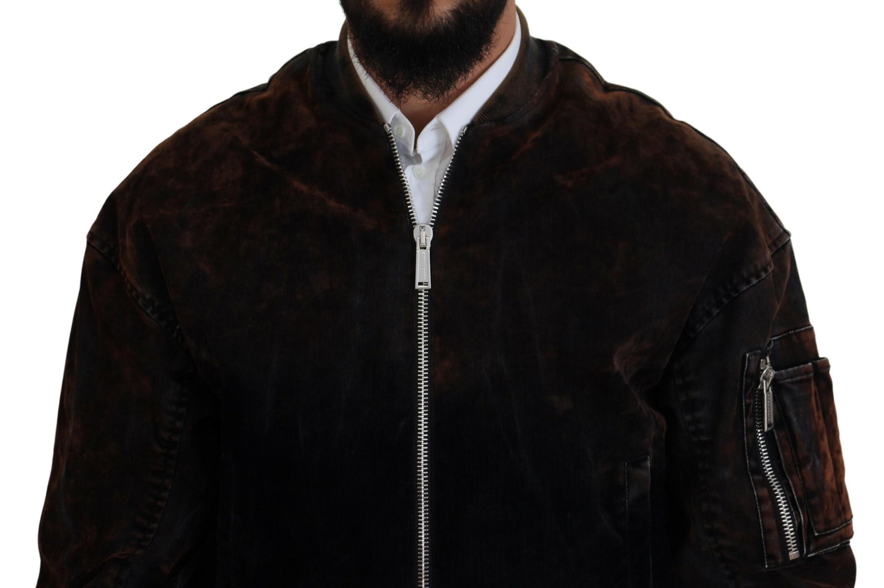 Dsquared² Brown Cotton Bomber Zipper Pocket Sleeves Jacket | Regal Royce