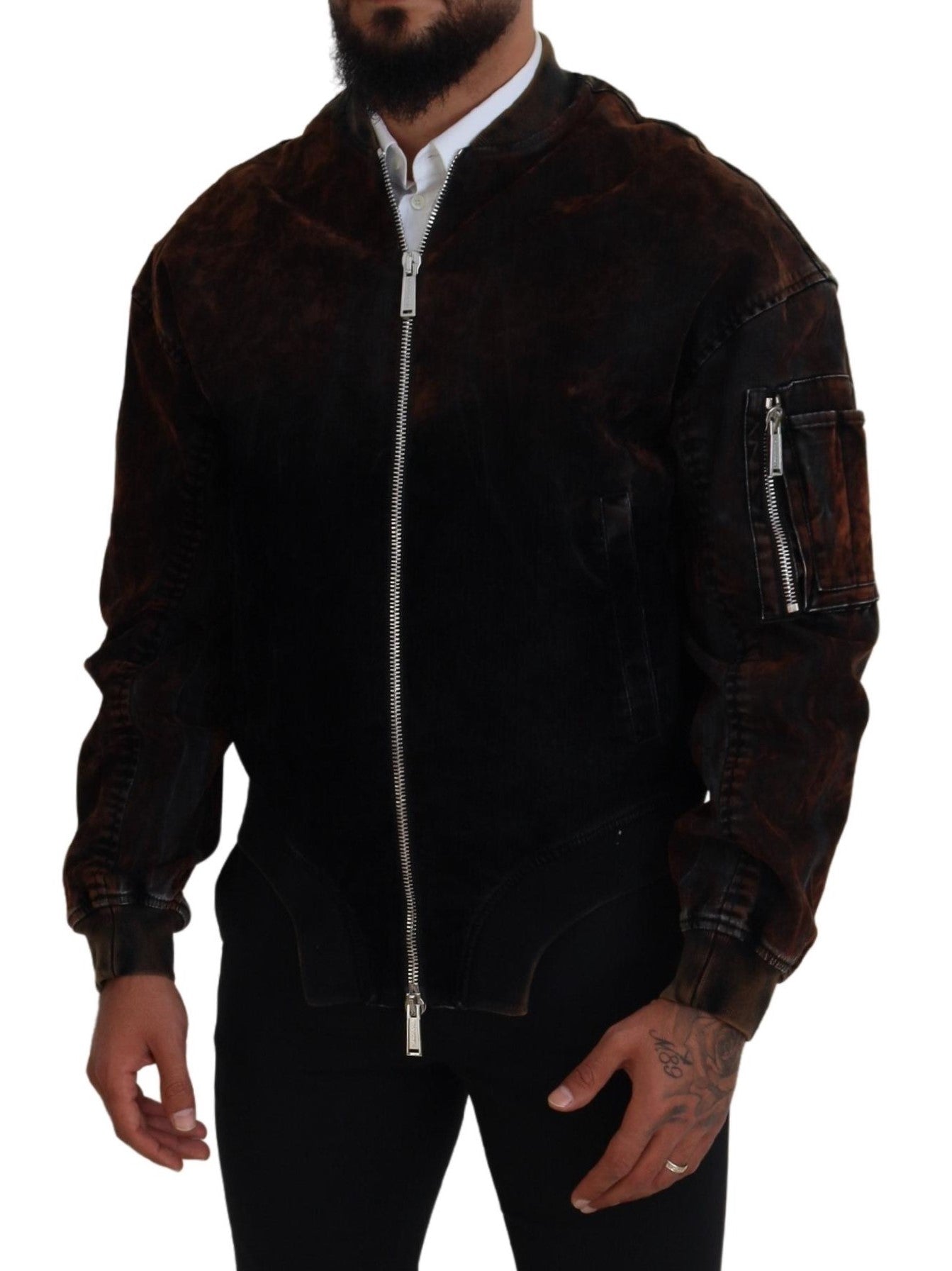 Dsquared² Brown Cotton Bomber Zipper Pocket Sleeves Jacket | Regal Royce