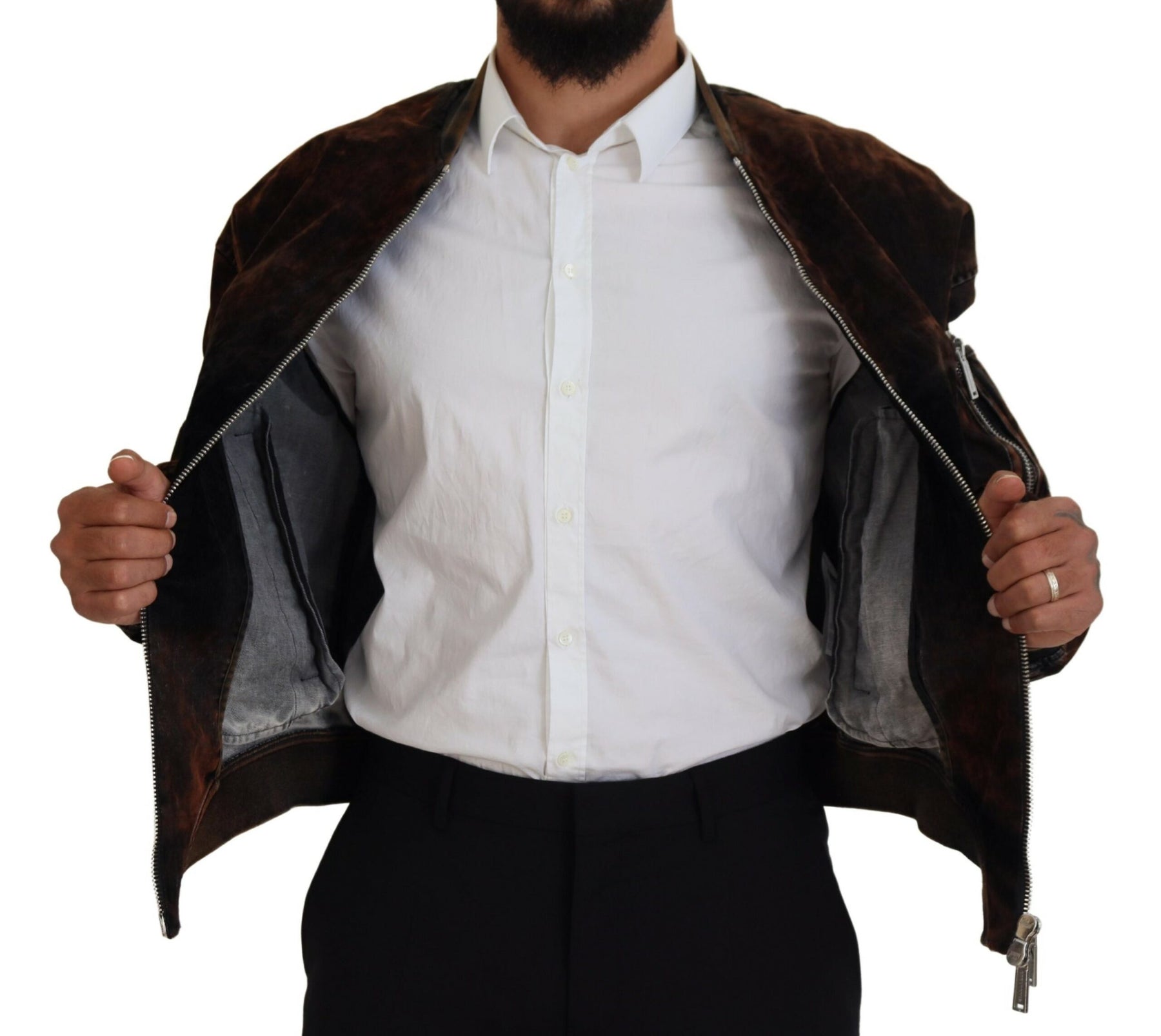 Dsquared² Brown Cotton Bomber Zipper Pocket Sleeves Jacket | Regal Royce