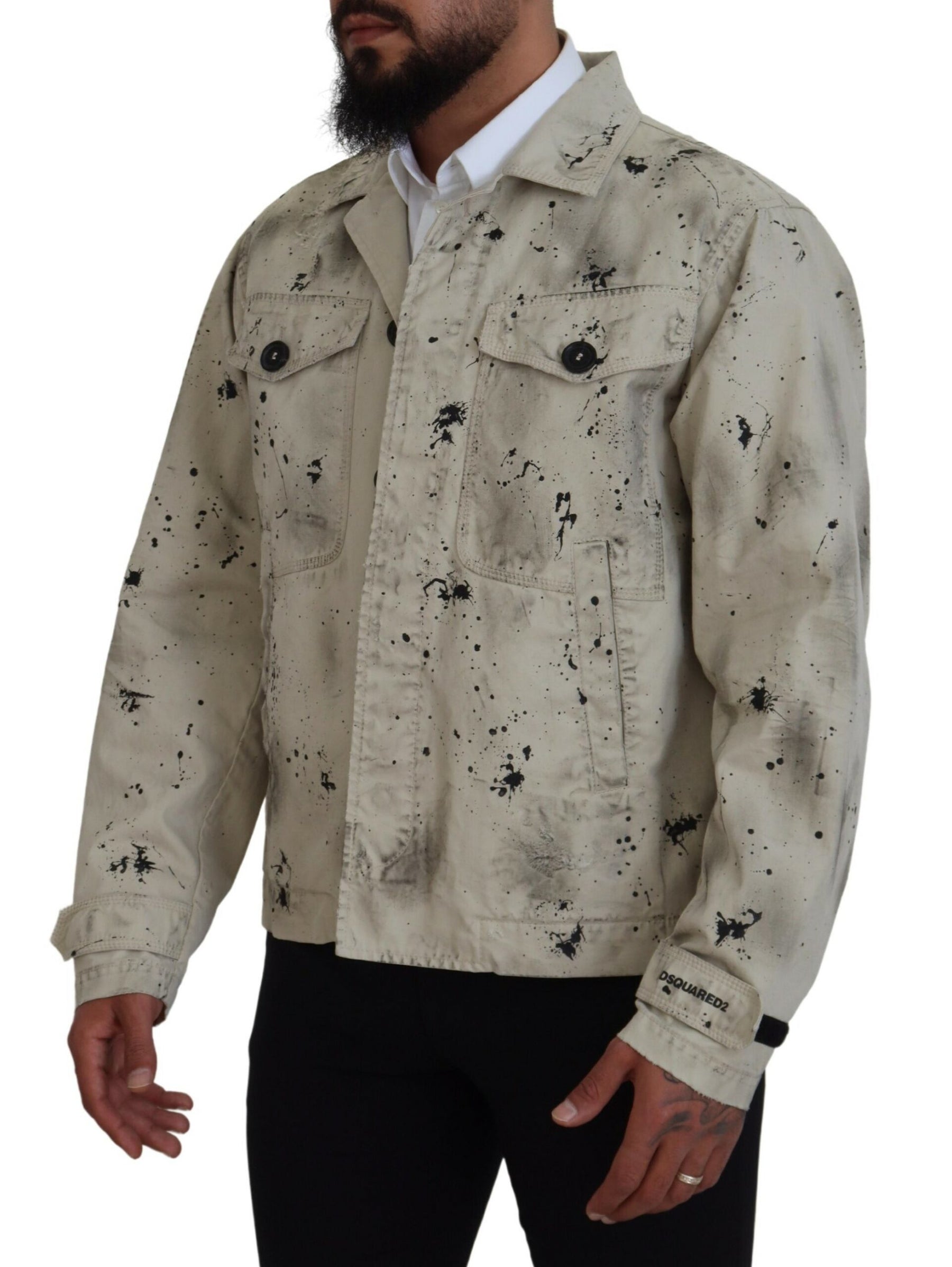 Dsquared² Off White Black Splash Print Casual Denim Jacket | Regal Royce