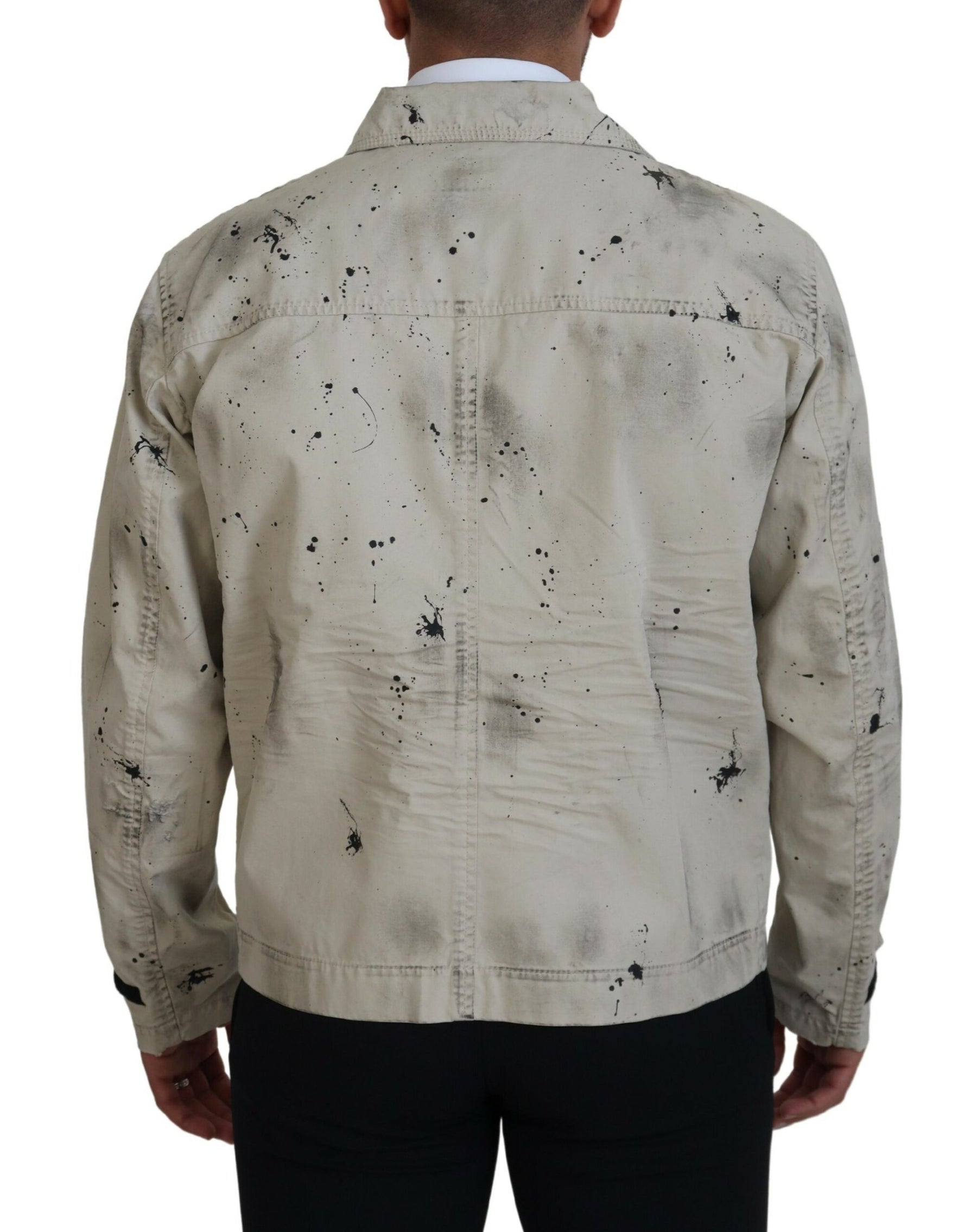 Dsquared² Off White Black Splash Print Casual Denim Jacket | Regal Royce