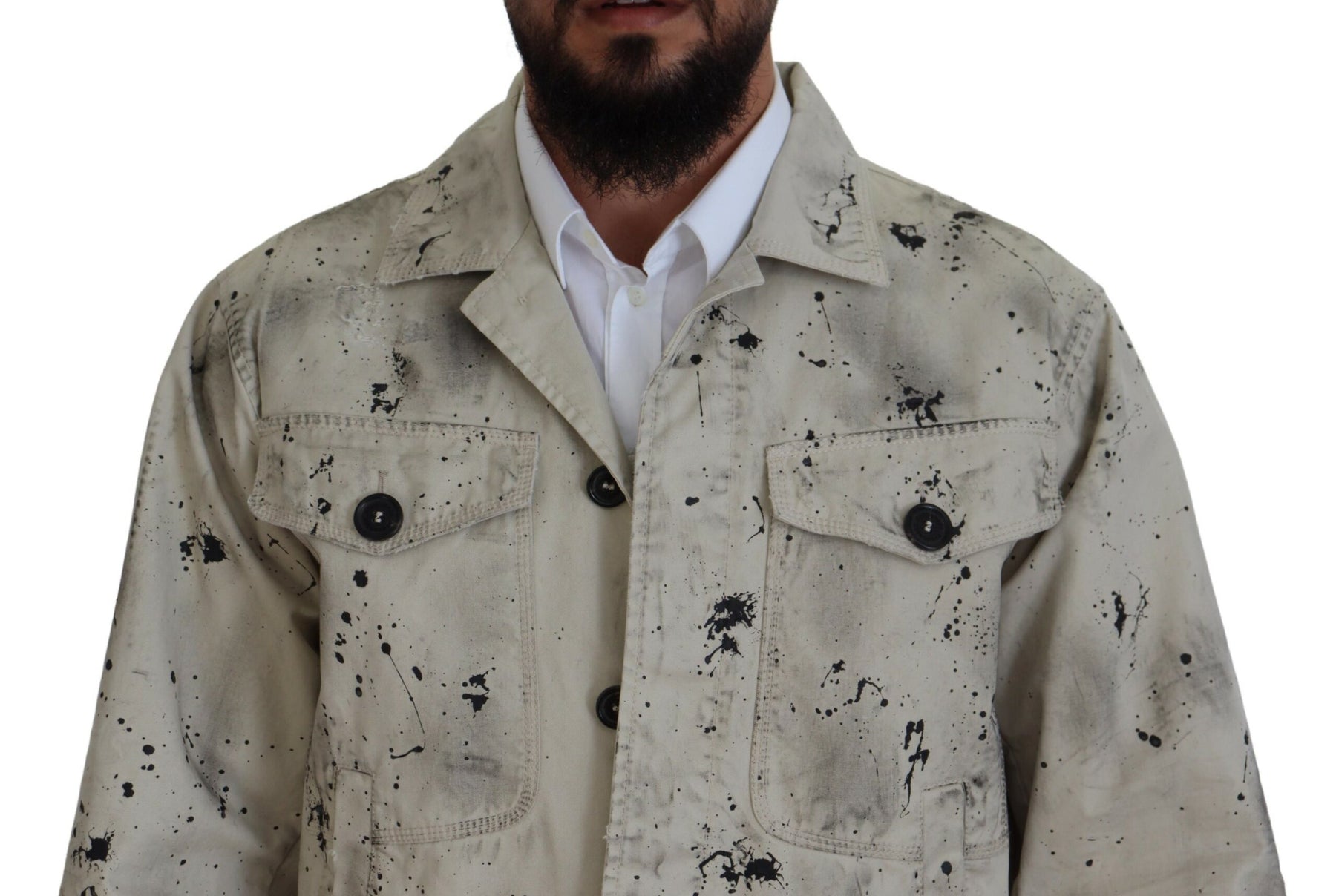 Dsquared² Off White Black Splash Print Casual Denim Jacket | Regal Royce