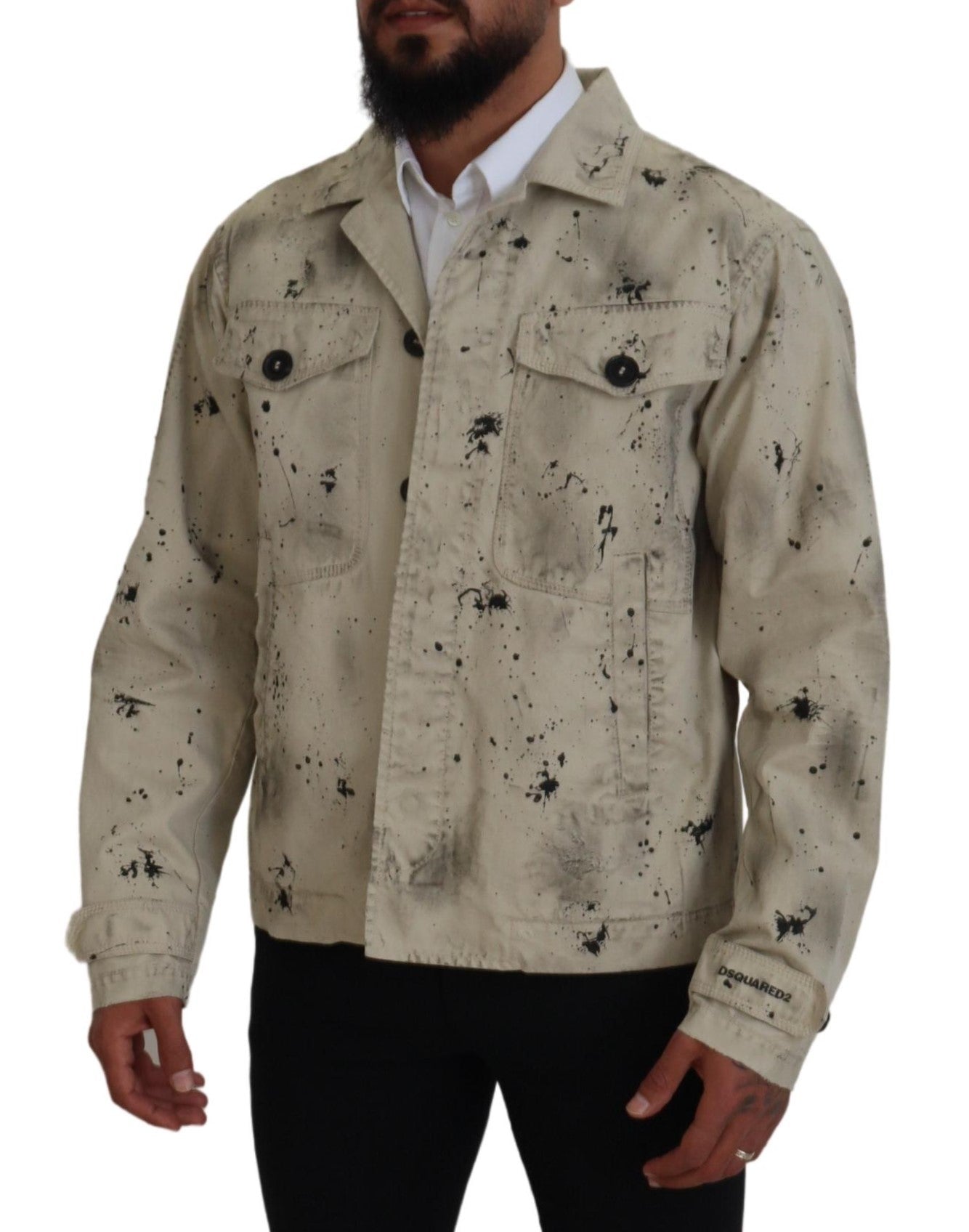 Dsquared² Off White Black Splash Print Casual Denim Jacket | Regal Royce