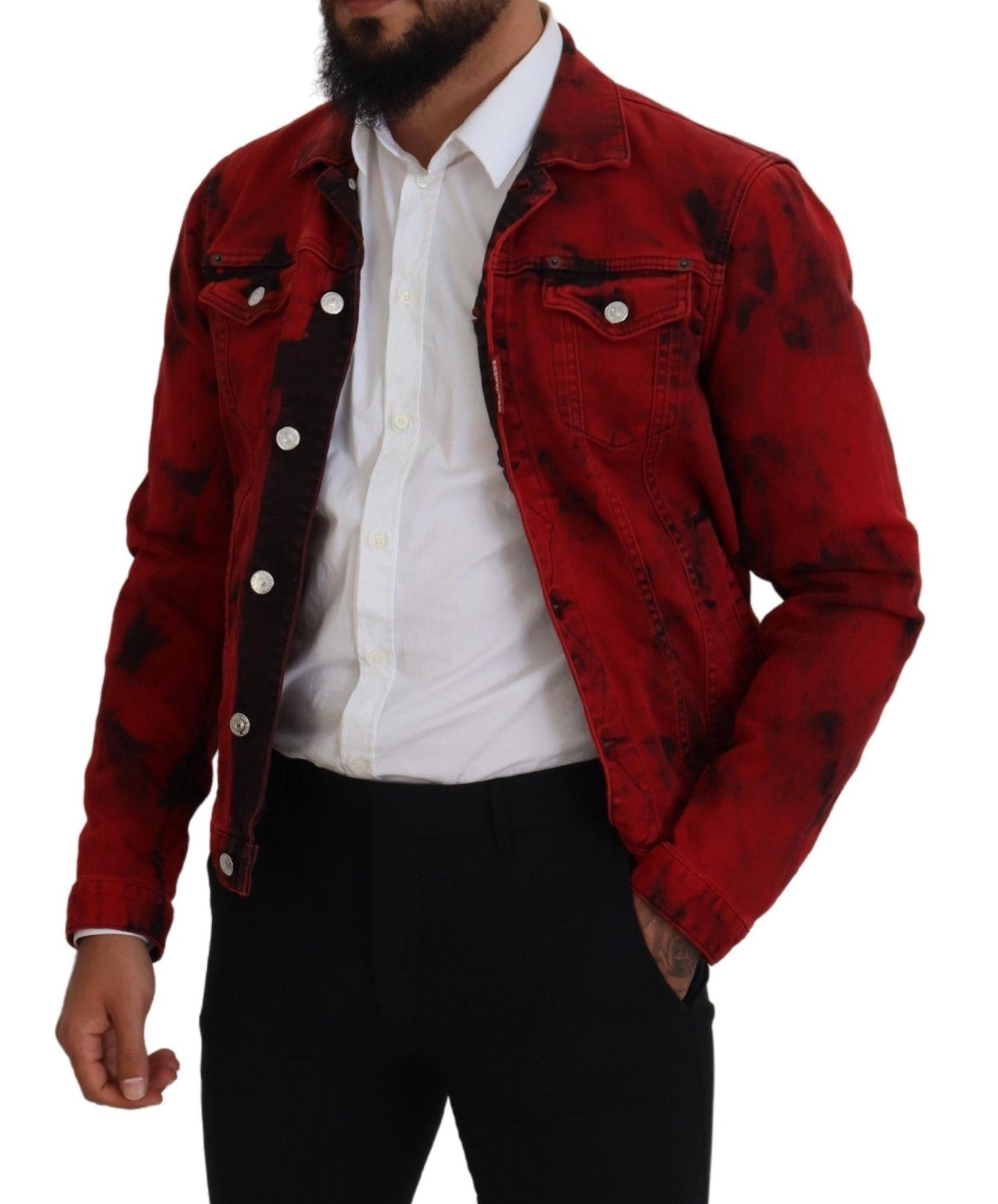 Dsquared² Red Black Tie Dye Collared Men Denim Jacket | Regal Royce