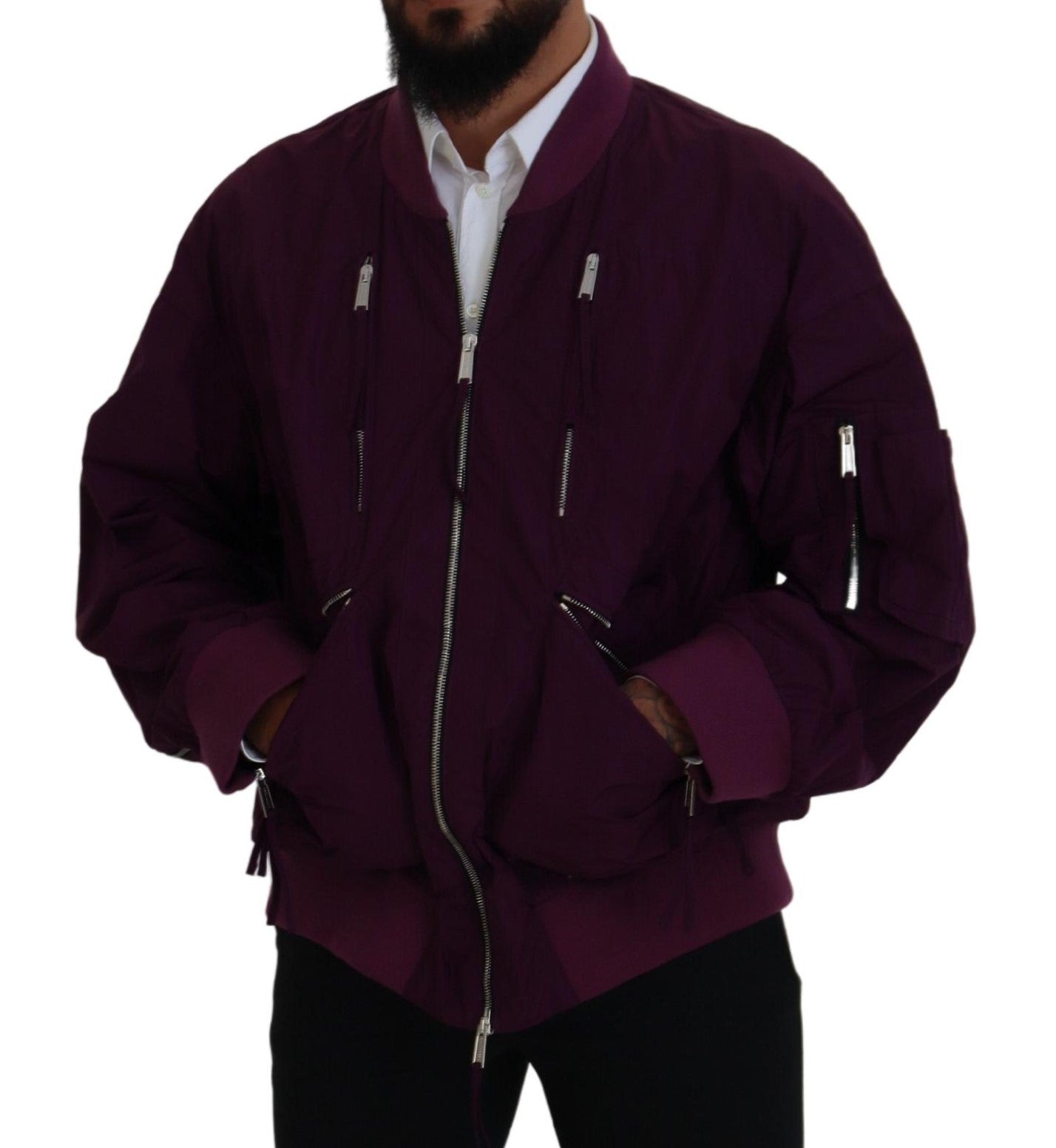 Dsquared² Purple Polyester Full Zipper Bomber Jacket | Regal Royce