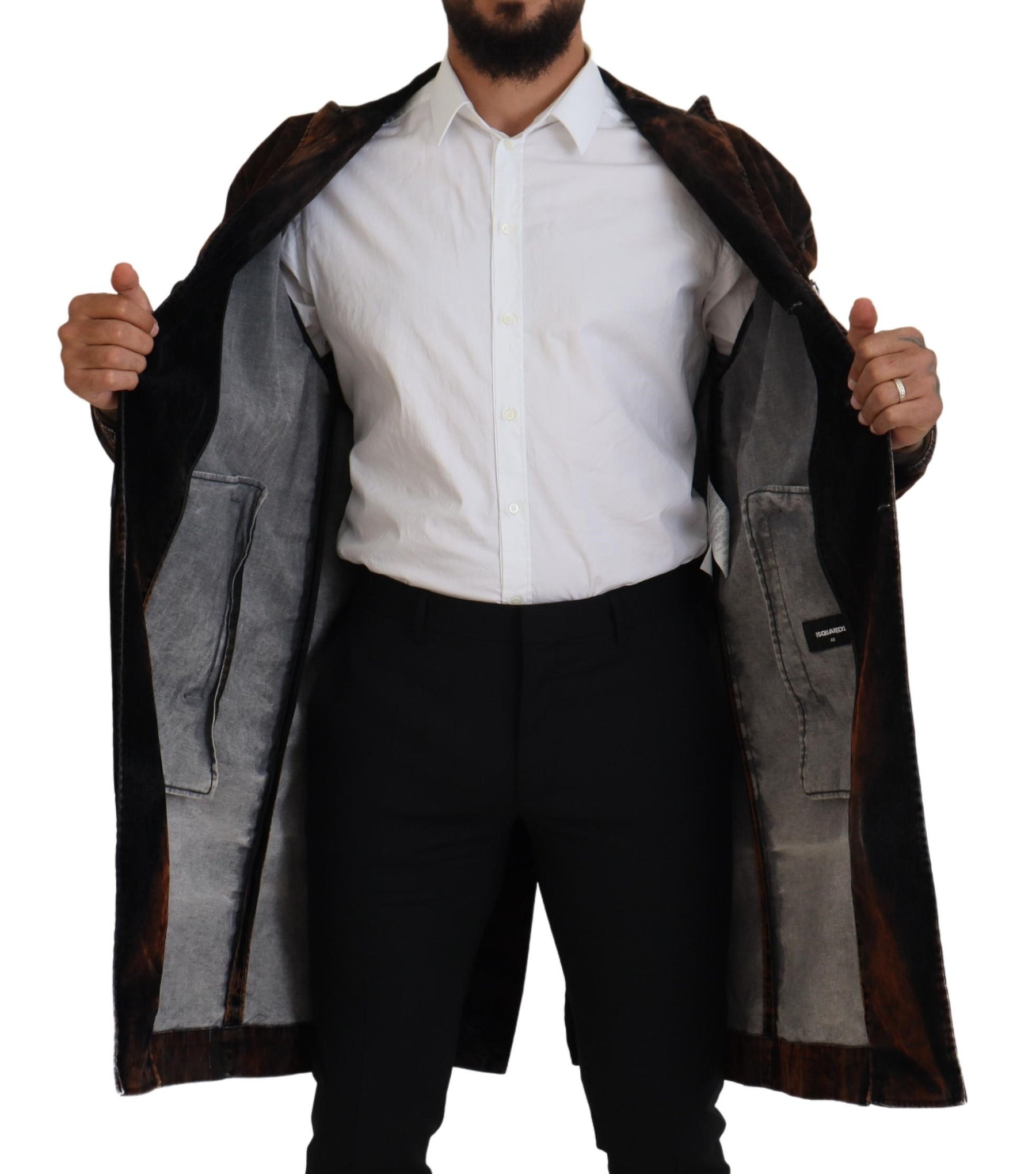 Dsquared² Brown Full Button Men Long Coat Cotton Jacket | Regal Royce