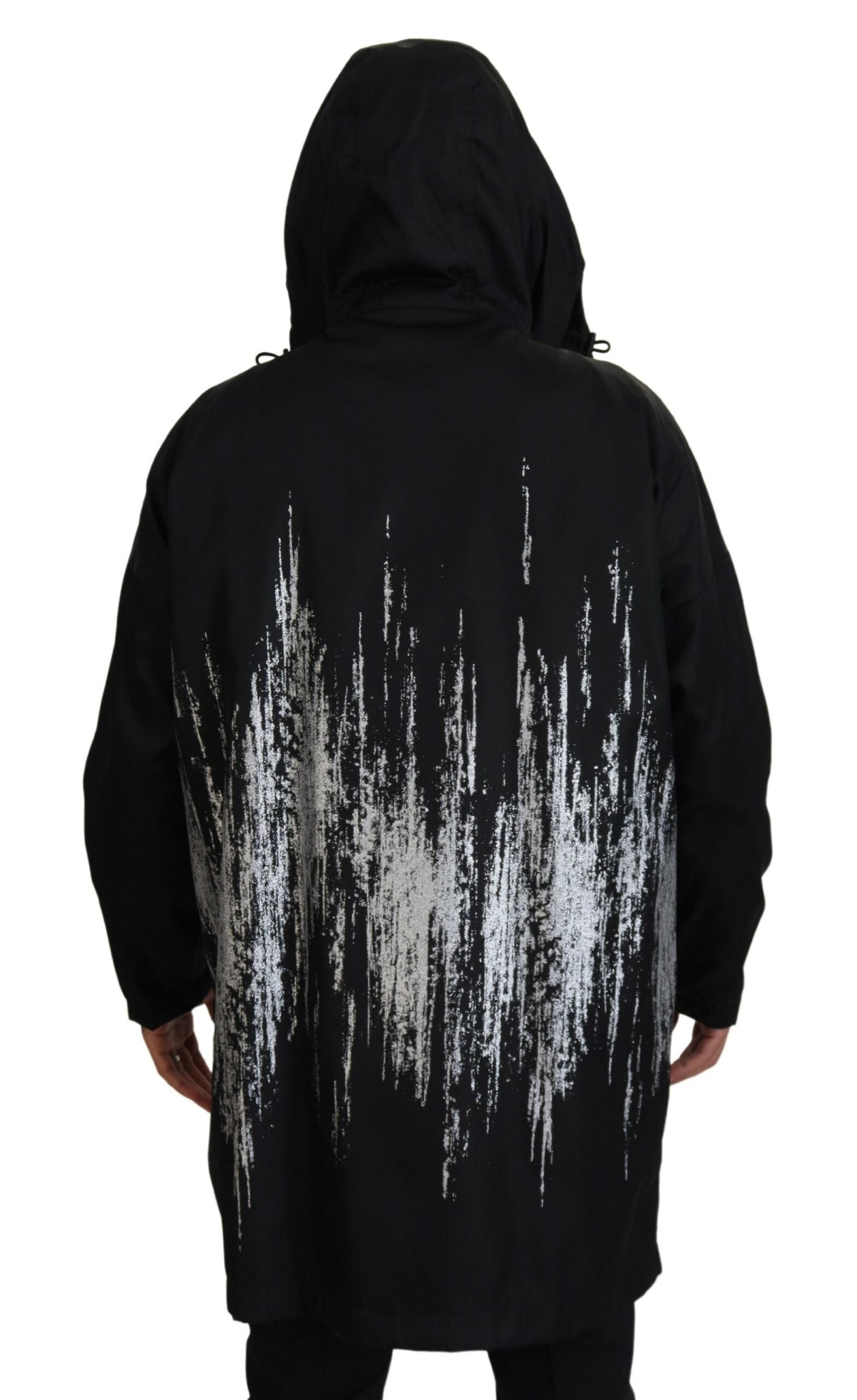 Dsquared² Black White Print Long Hooded Coat Nylon Jacket | Regal Royce