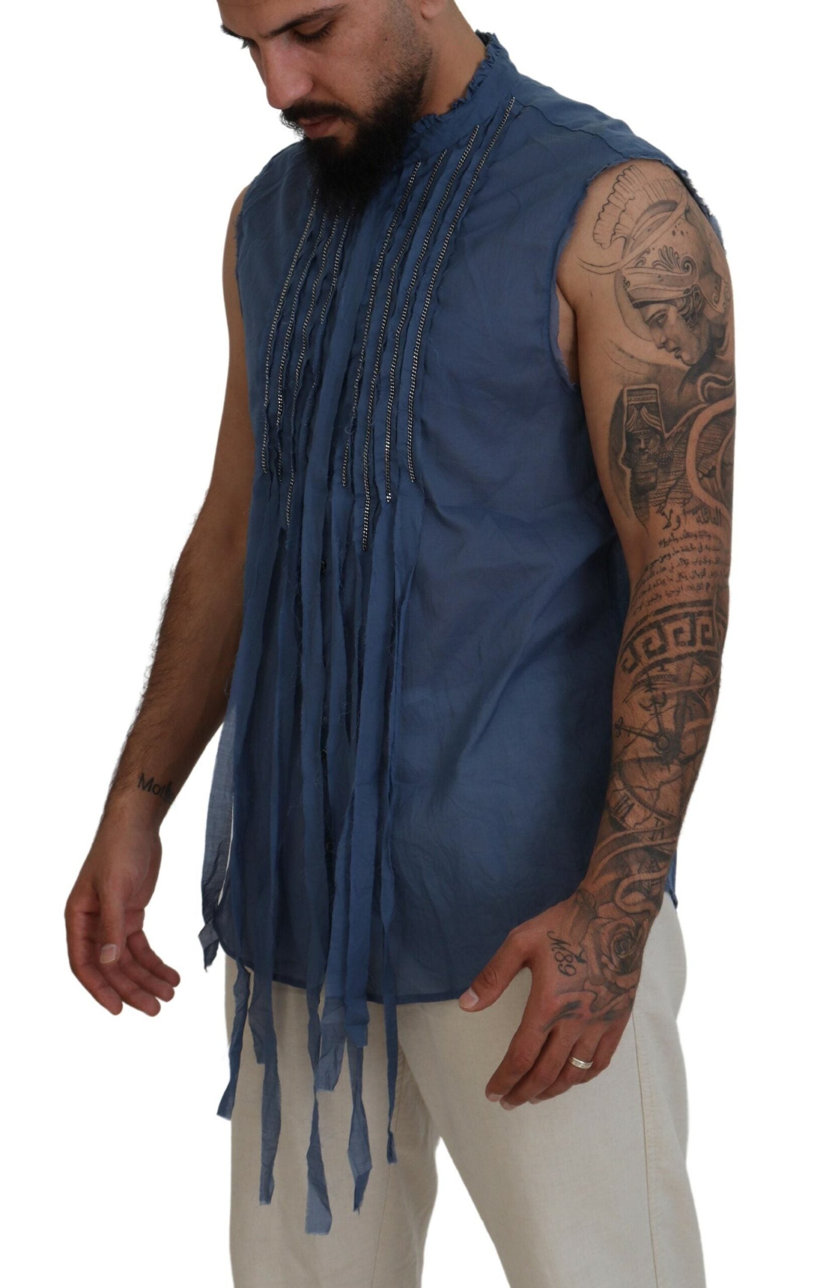 Dsquared² Blue Cotton Chain Embellishment Sleeveless Shirt | Regal Royce