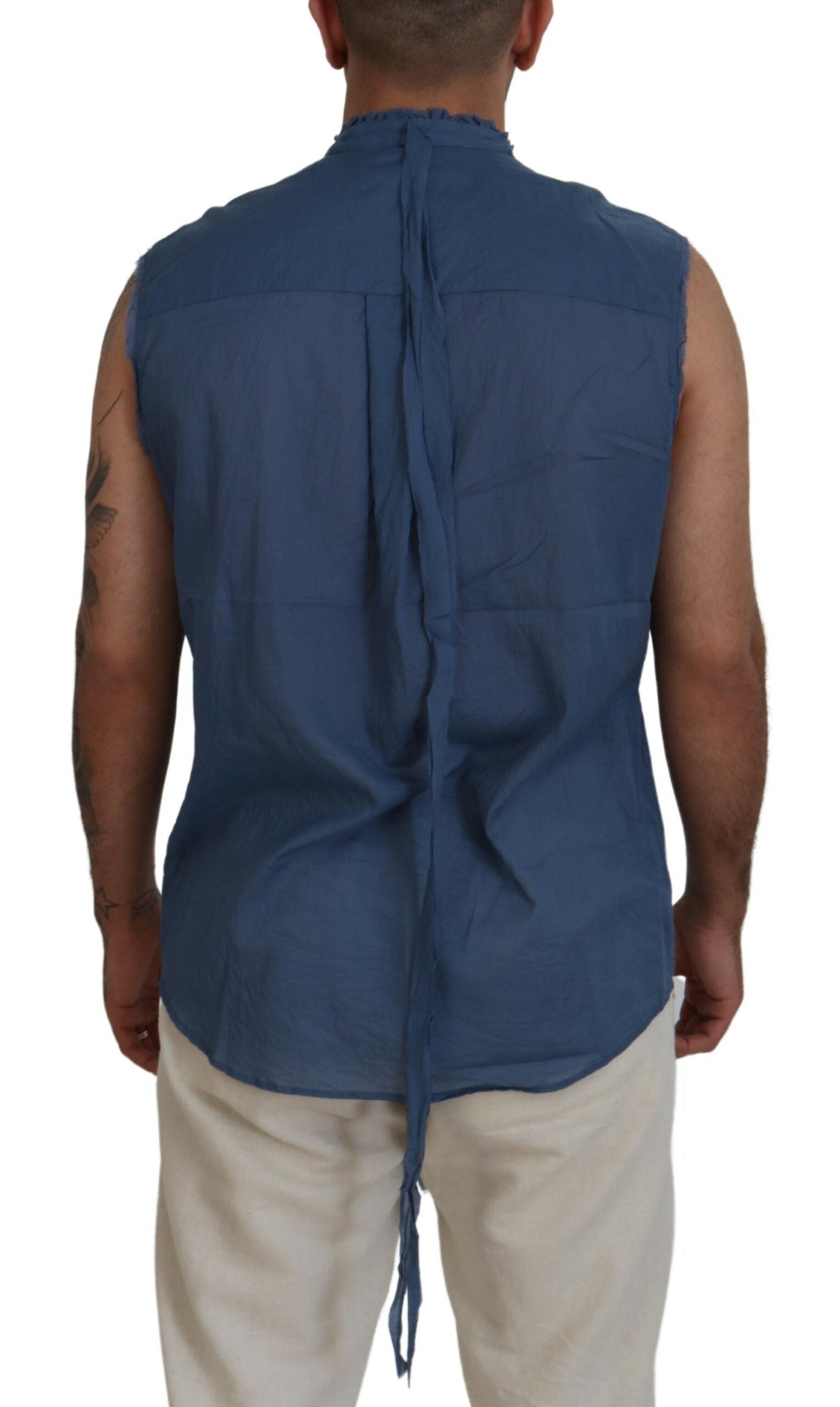 Dsquared² Blue Cotton Chain Embellishment Sleeveless Shirt | Regal Royce