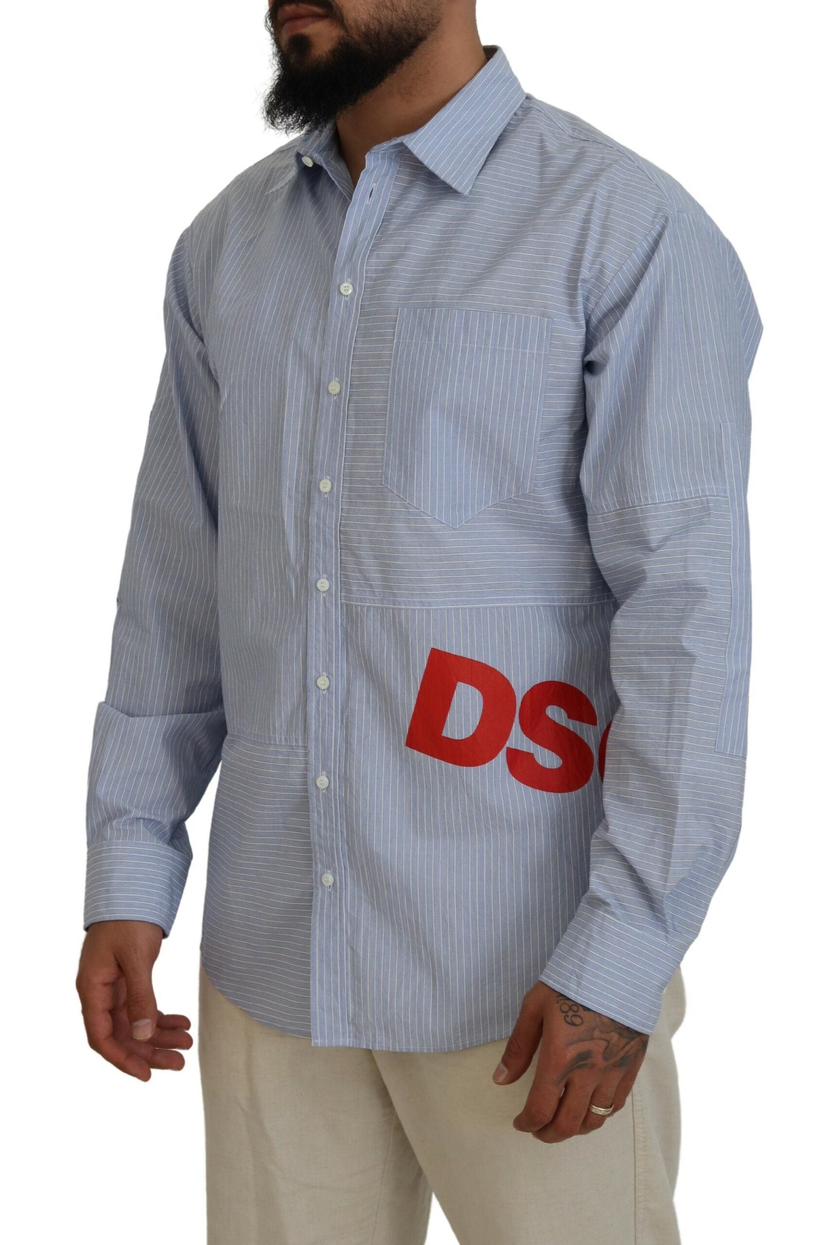 Dsquared² Blue Stripes Logo Print Long Sleeves Formal Shirt | Regal Royce