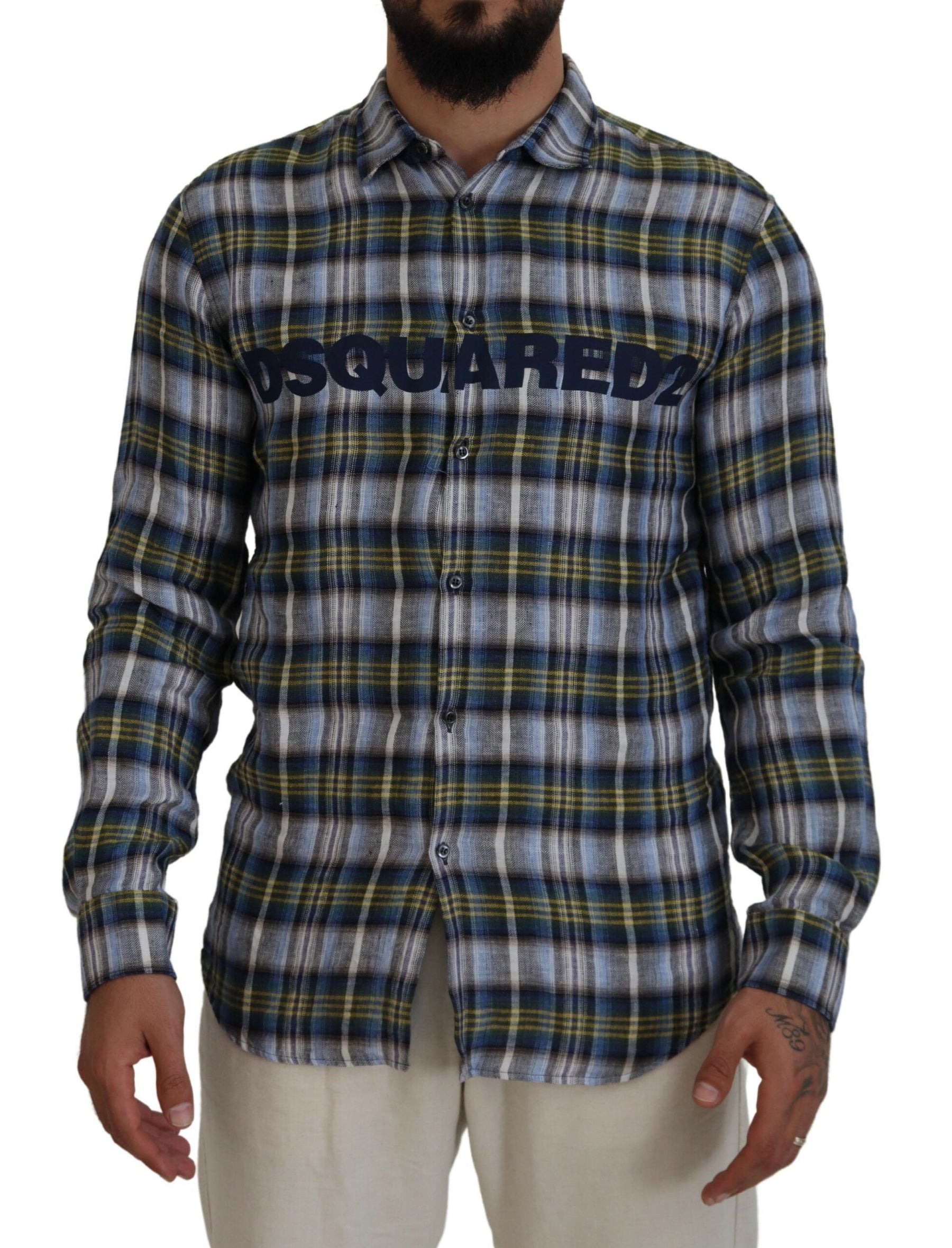 Dsquared² Multicolor Checkered Casual Men Long Sleeves Shirt | Regal Royce