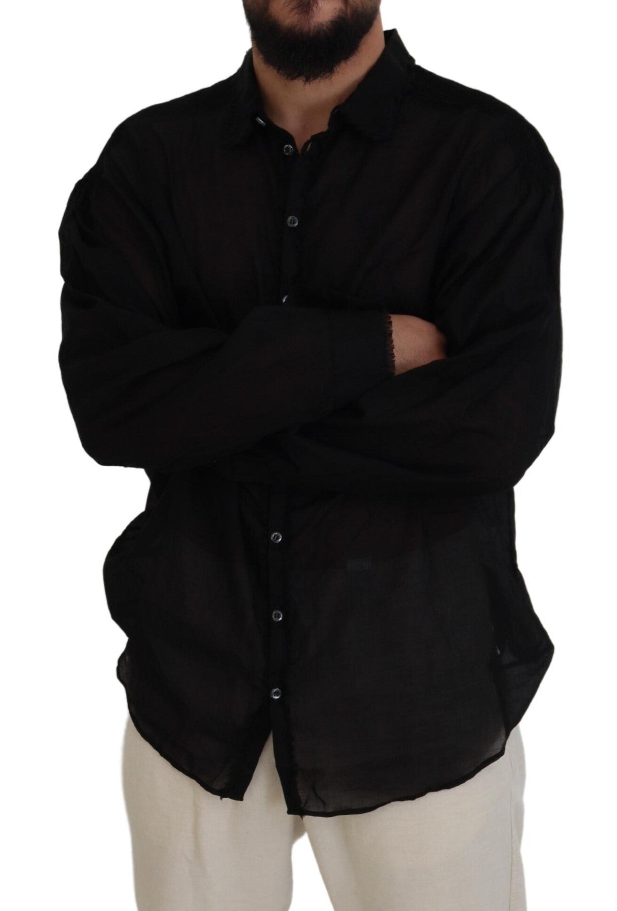 Dsquared² Black Cotton Collared Long Sleeves Formal Shirt | Regal Royce