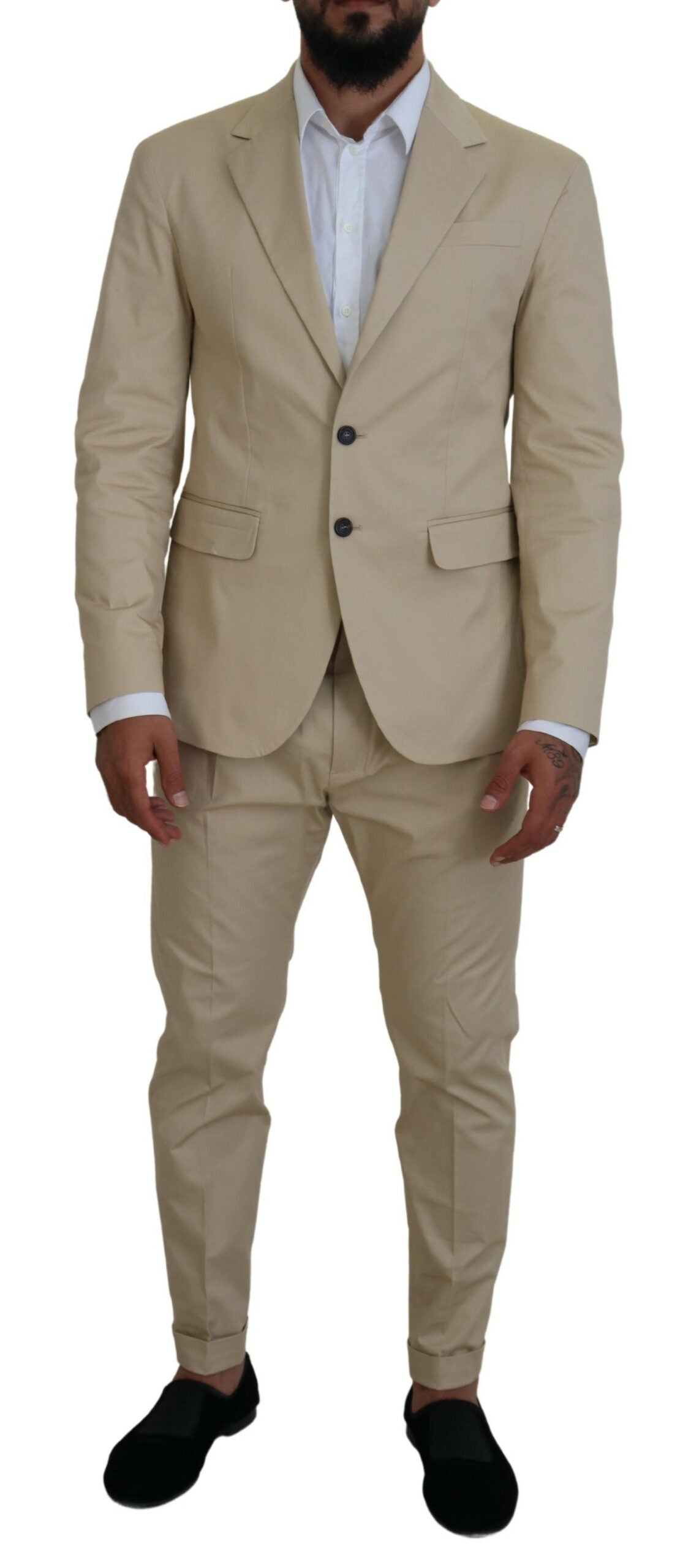 Dsquared² Beige Cotton Single Breasted 2 Piece CIPRO Suit | Regal Royce