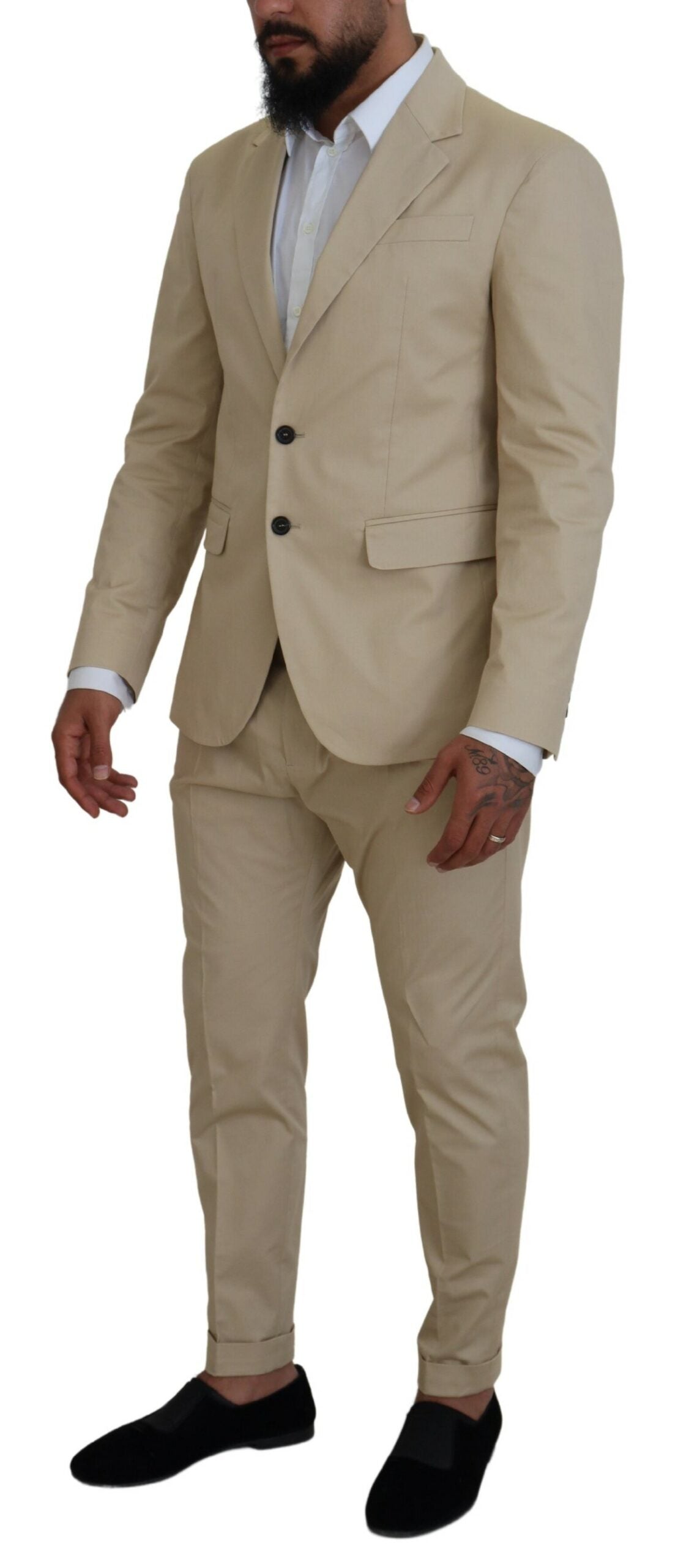 Dsquared² Beige Cotton Single Breasted 2 Piece CIPRO Suit | Regal Royce