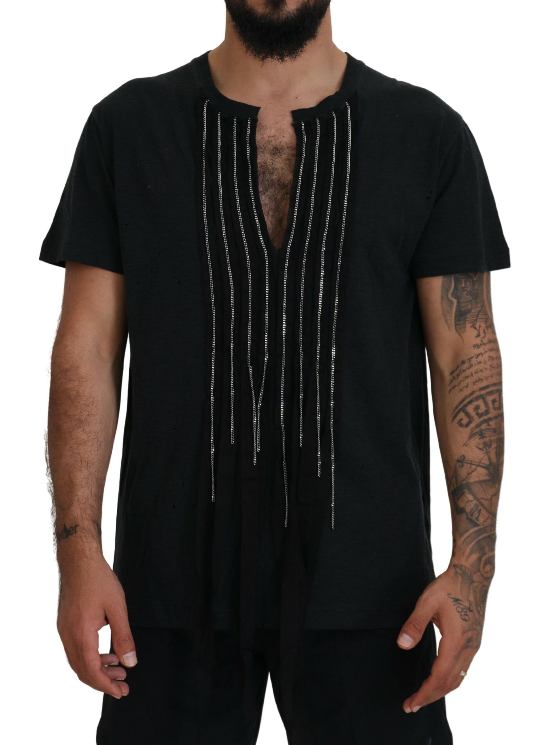 Dsquared² Black Chain Embellished Cotton Short Sleeve T-shirt | Regal Royce