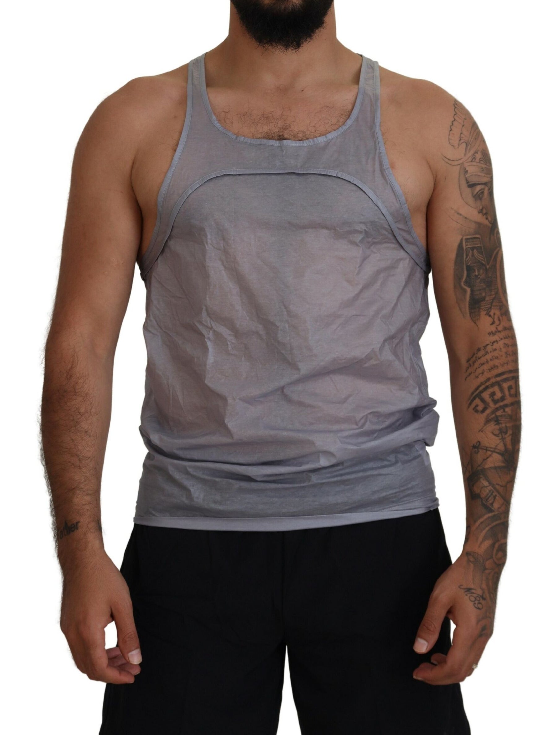 Dsquared² Light Gray Cotton Sleeveless Tank Men Top T-shirt | Regal Royce
